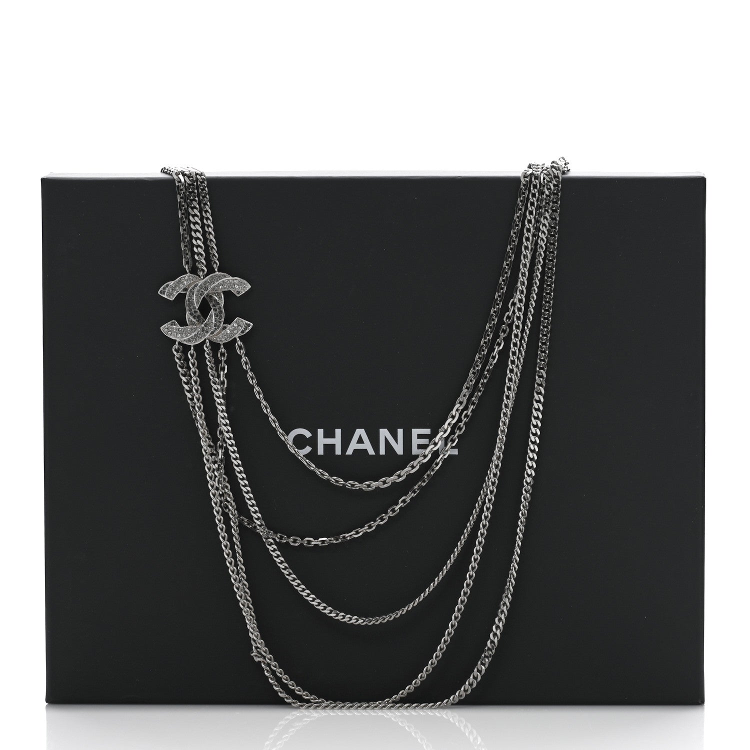 Chanel Crystal CC Multi Strand Chain Necklace Silver 5 of 5