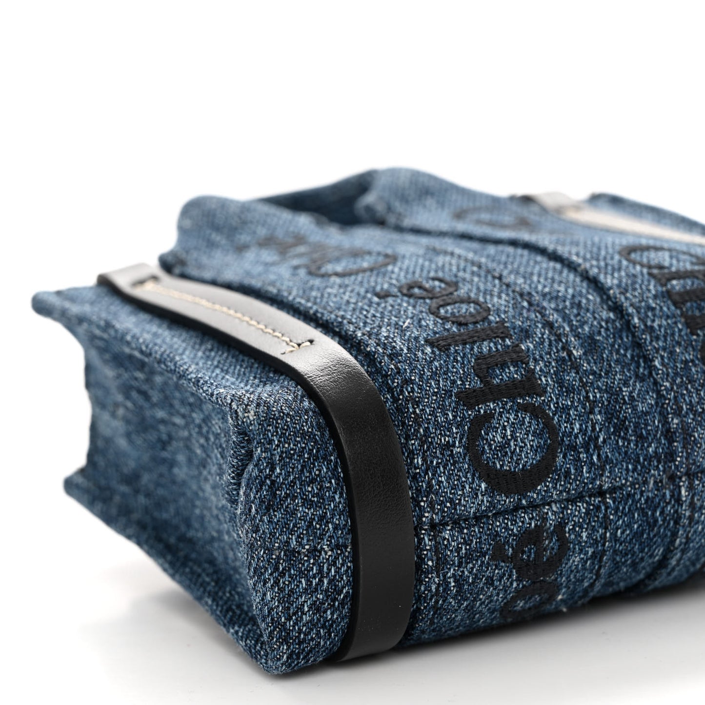 Denim Calfskin Nano Woody Ribbon Tote With Strap Blue