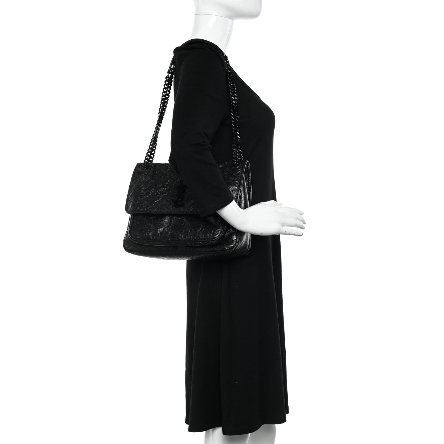 Saint Laurent Crinkled Calfskin Matelasse Monogram Medium Niki Chain Satchel Black 2 of 12