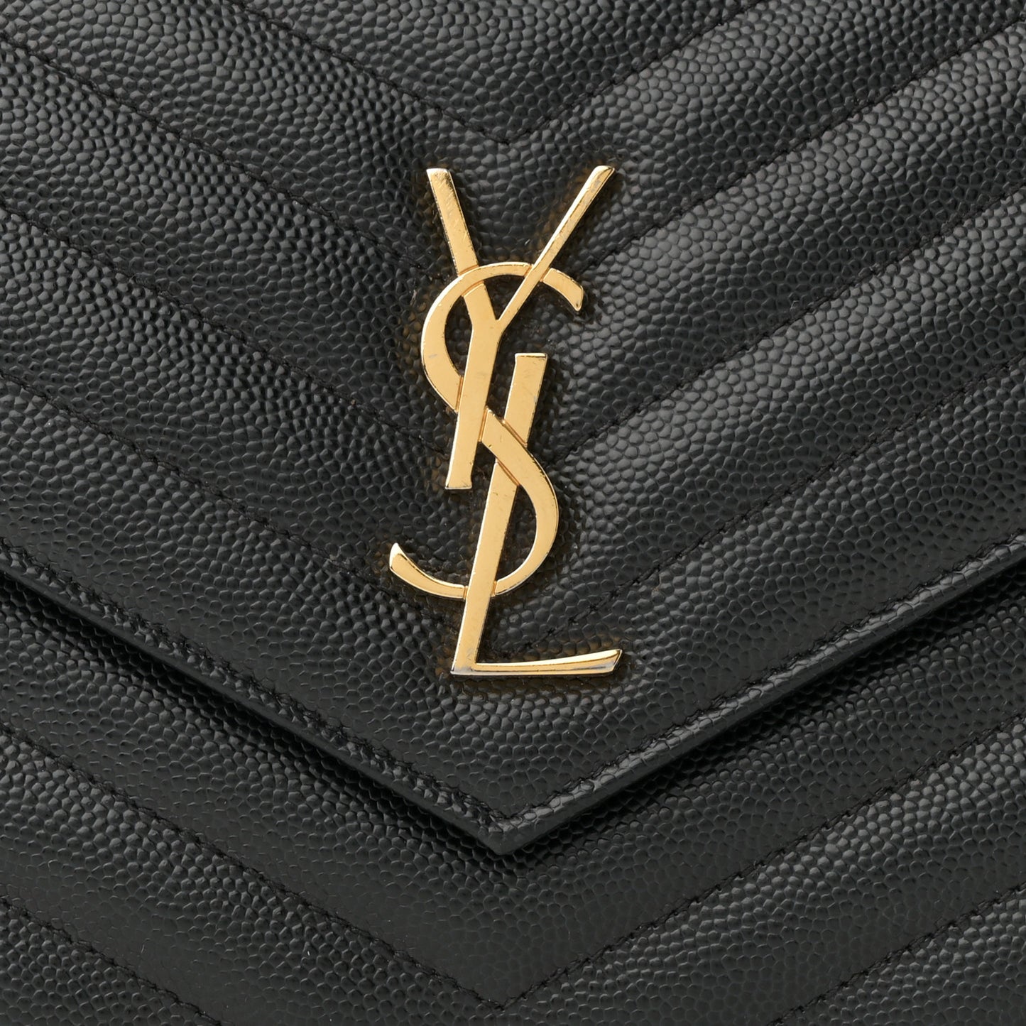 Grain De Poudre Matelasse Chevron Monogram Envelope Chain Wallet Black