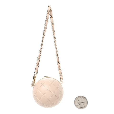 Lambskin Quilted Sphere Mini Bag Charm Beige