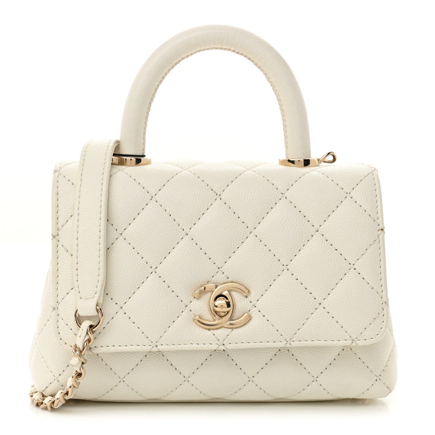 Caviar Quilted Extra Mini Coco Handle Flap White