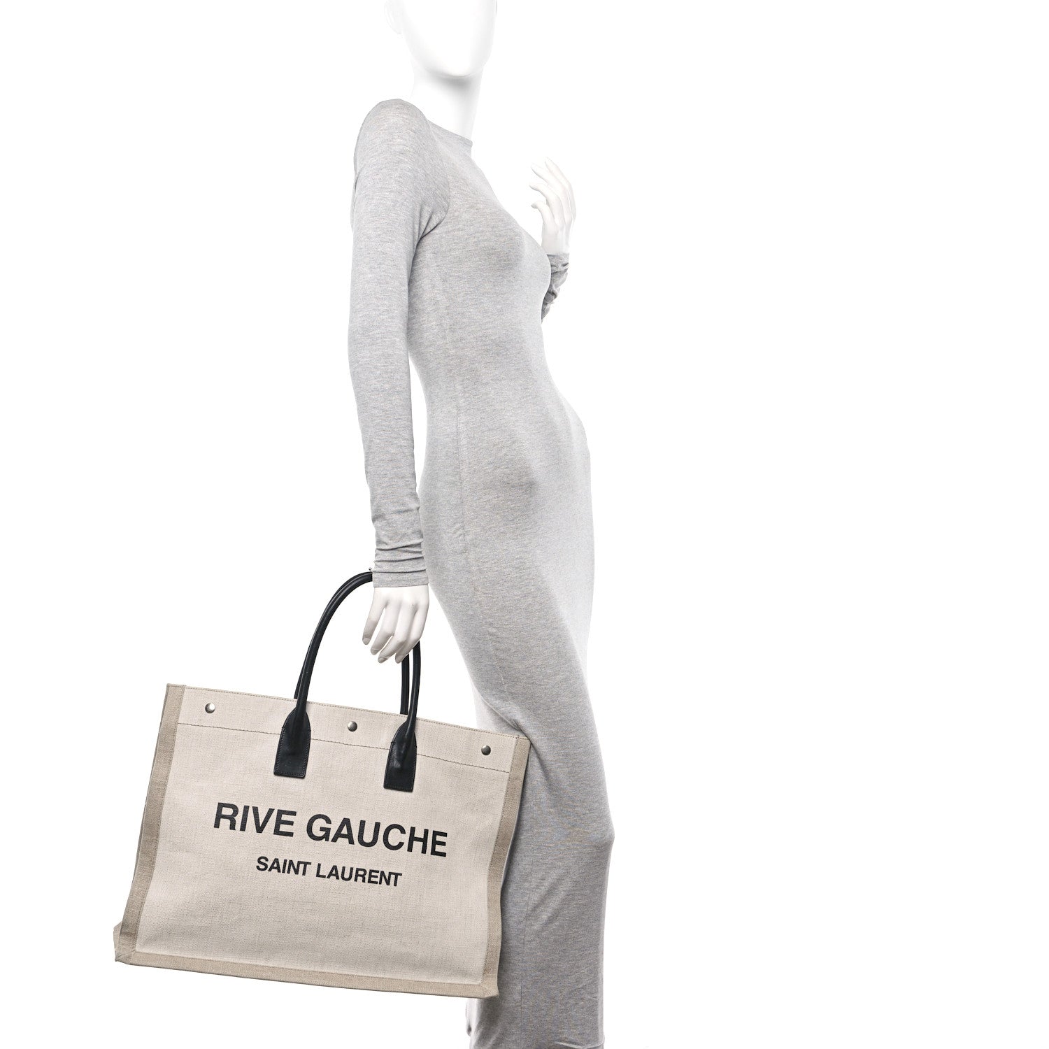 Saint Laurent Linen Calfskin Rive Gauche Tote Optic White 2 of 13