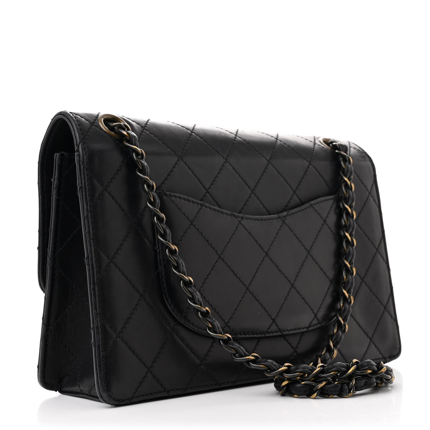 Calfskin Stitched Medium Single Flap Black