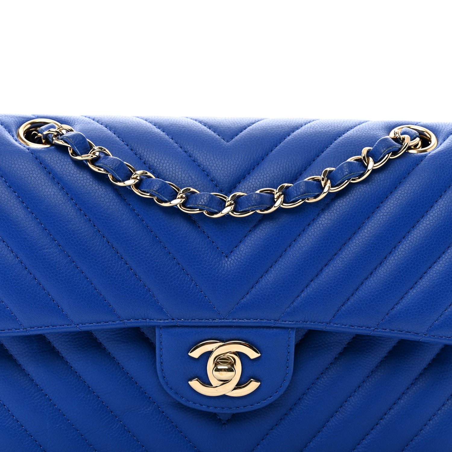Chanel Caviar Chevron Quilted Small Double Flap Blue 5 of 13