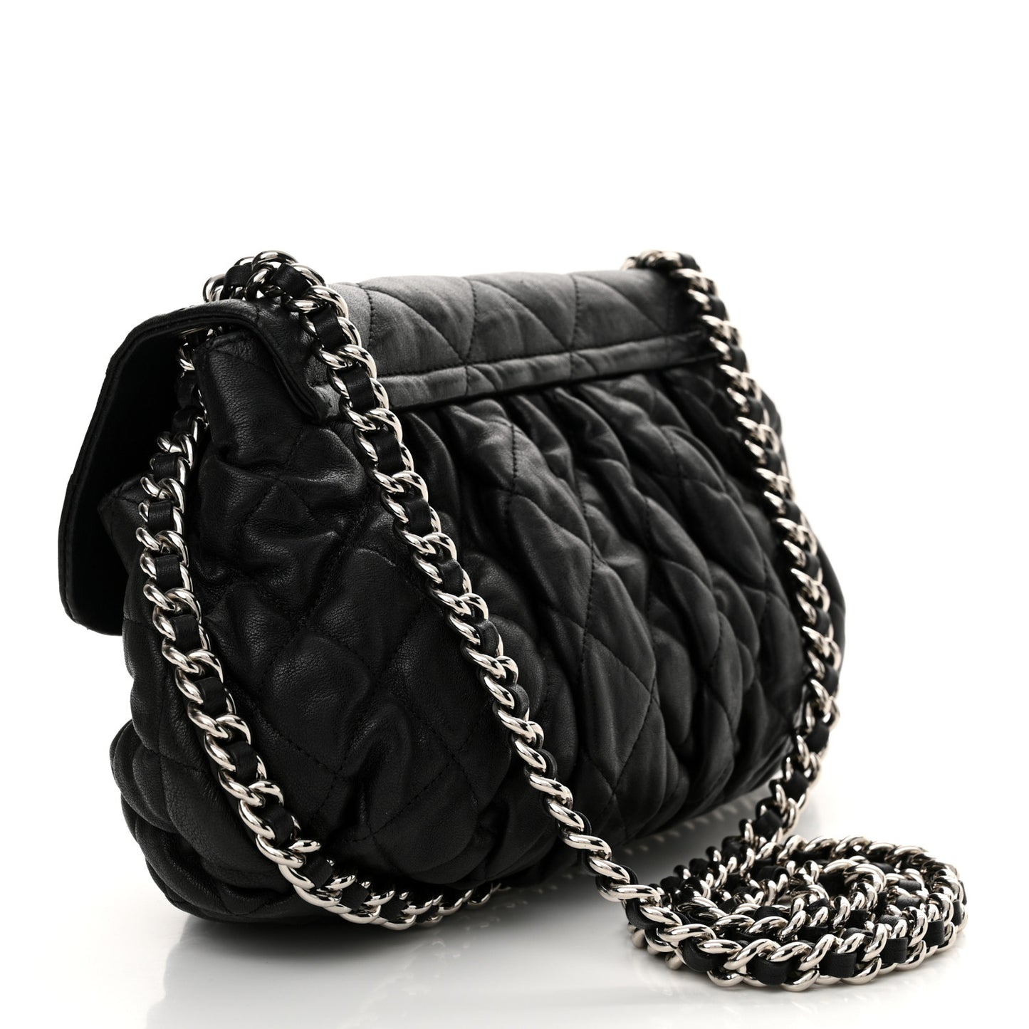 Washed Lambskin Quilted Medium Chain Around Messenger Black