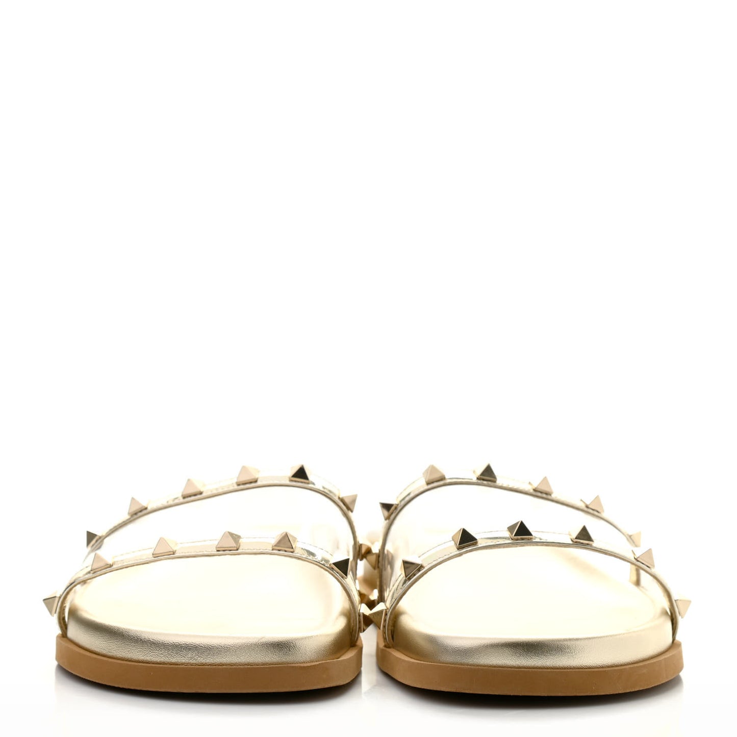 PVC Metallic Nappa Rockstud Moonwalk Flat Slide Sandals 40 Platino Transparent