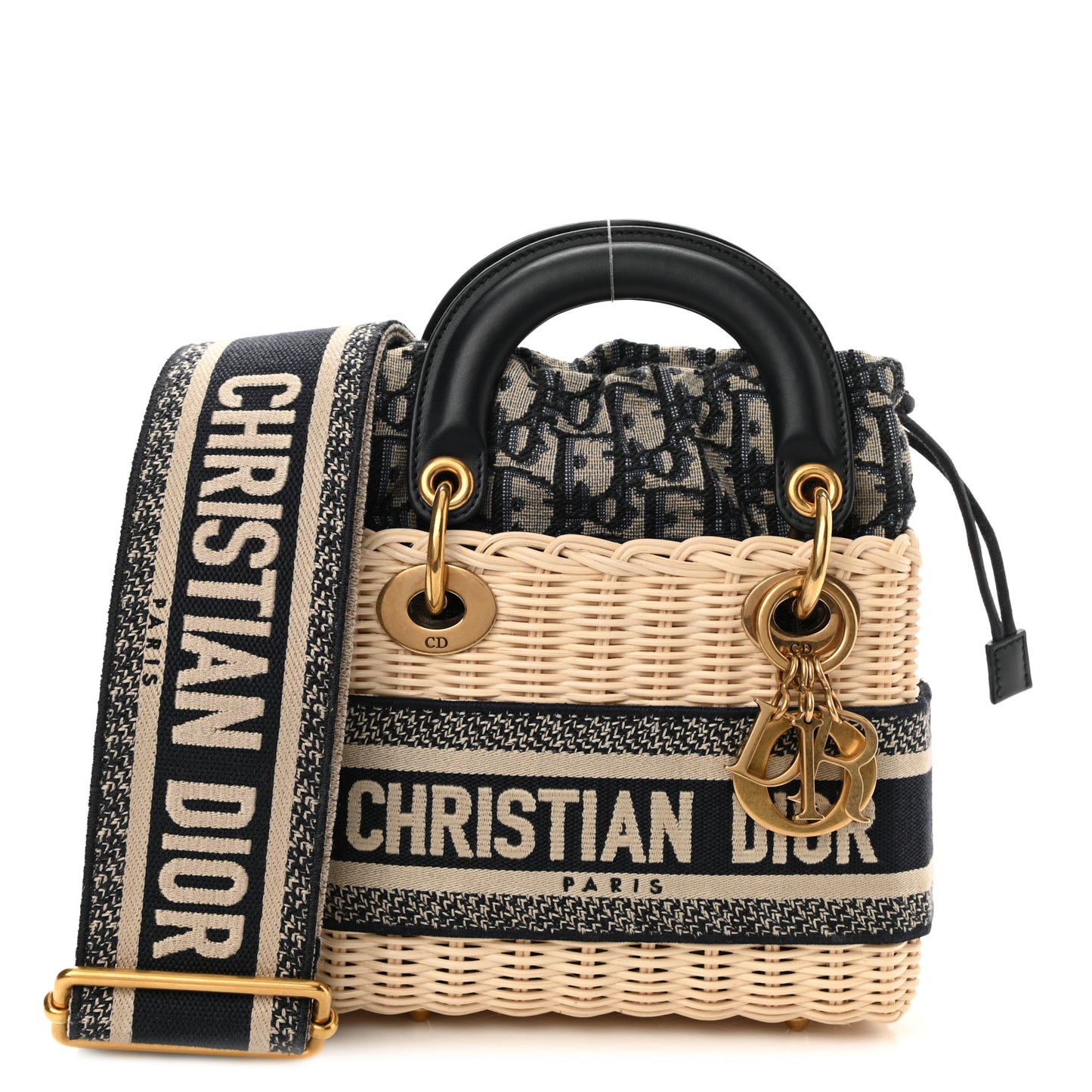 Wicker Oblique Mini Lady Dior Bag Blue