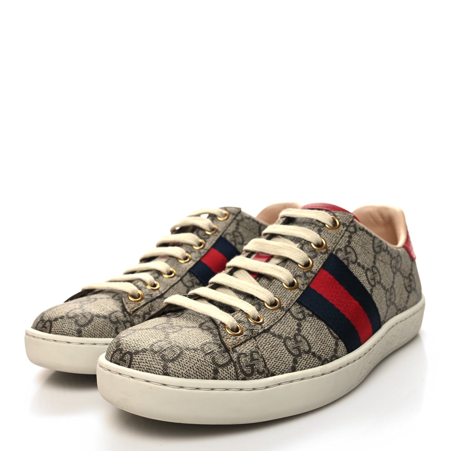 GG Supreme Monogram Womens Ace Low-Top Sneaker 36 Beige