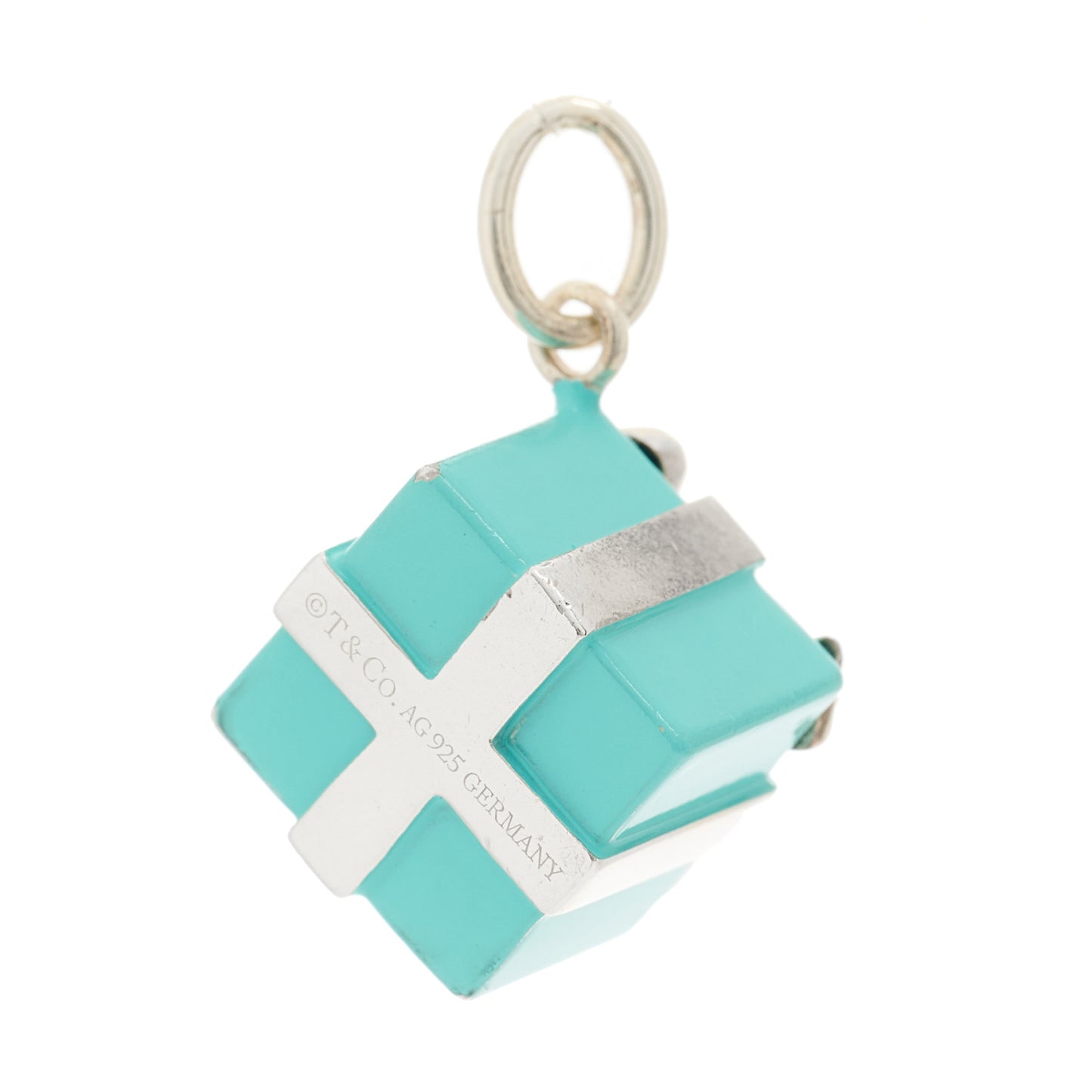 Sterling Silver Enamel Gift Box Charm Blue