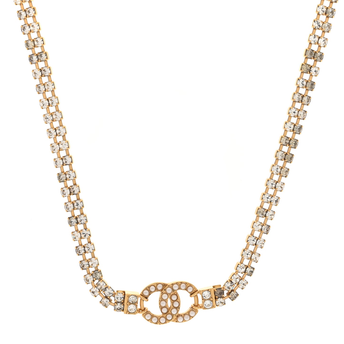 Crystal Pearl CC Choker Necklace Gold