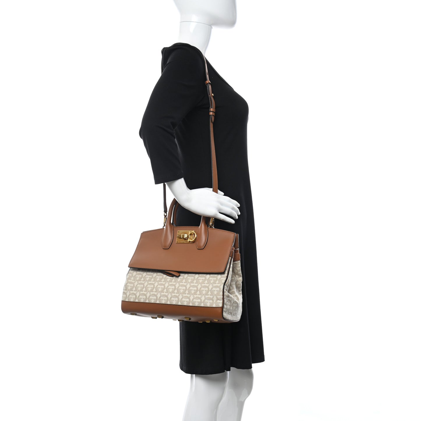 Canvas Calfskin Gancini Medium The Studio Bag Beige Brown