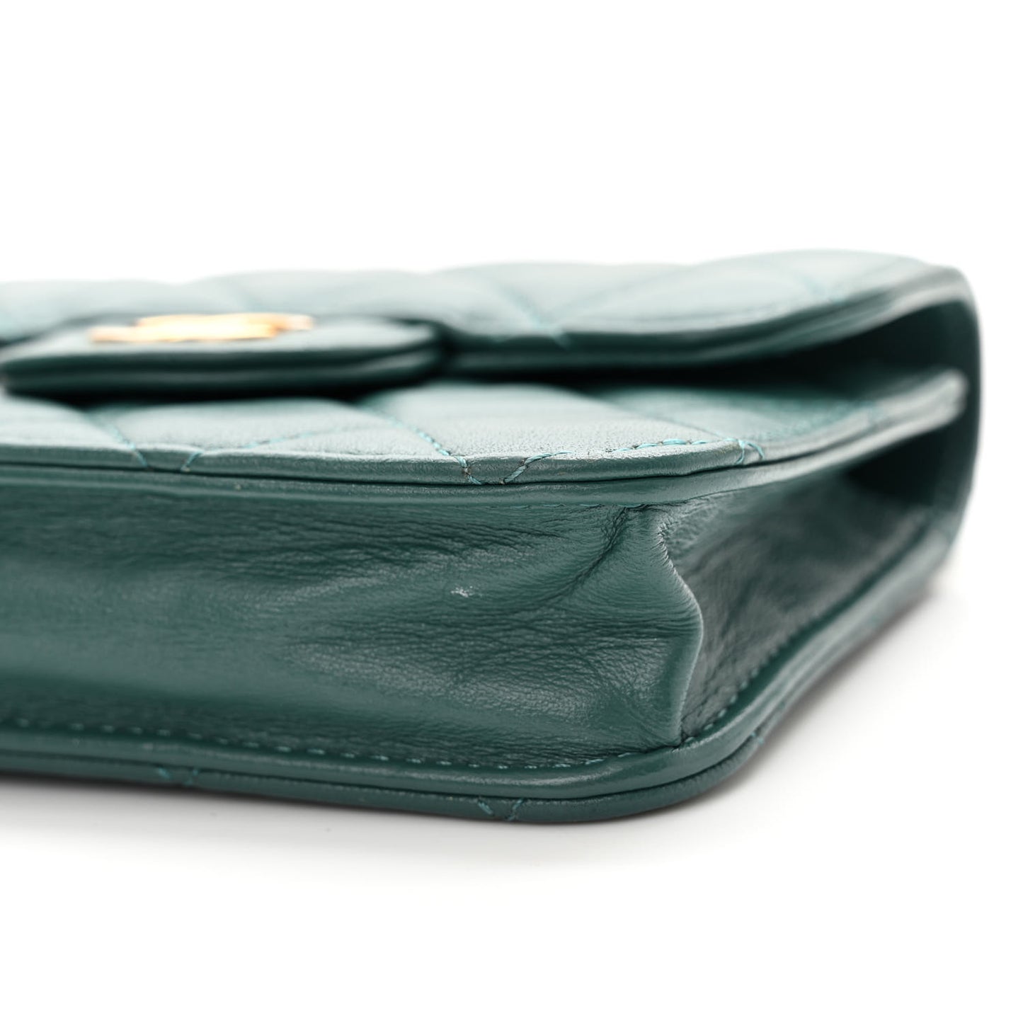 Lambskin Quilted Top Handle Flap Coin Purse With Chain Green