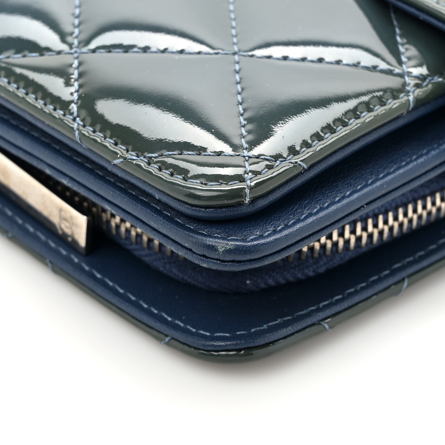 Chanel Patent Quilted Brilliant Zipped Pocket Wallet Blue 11 of 12