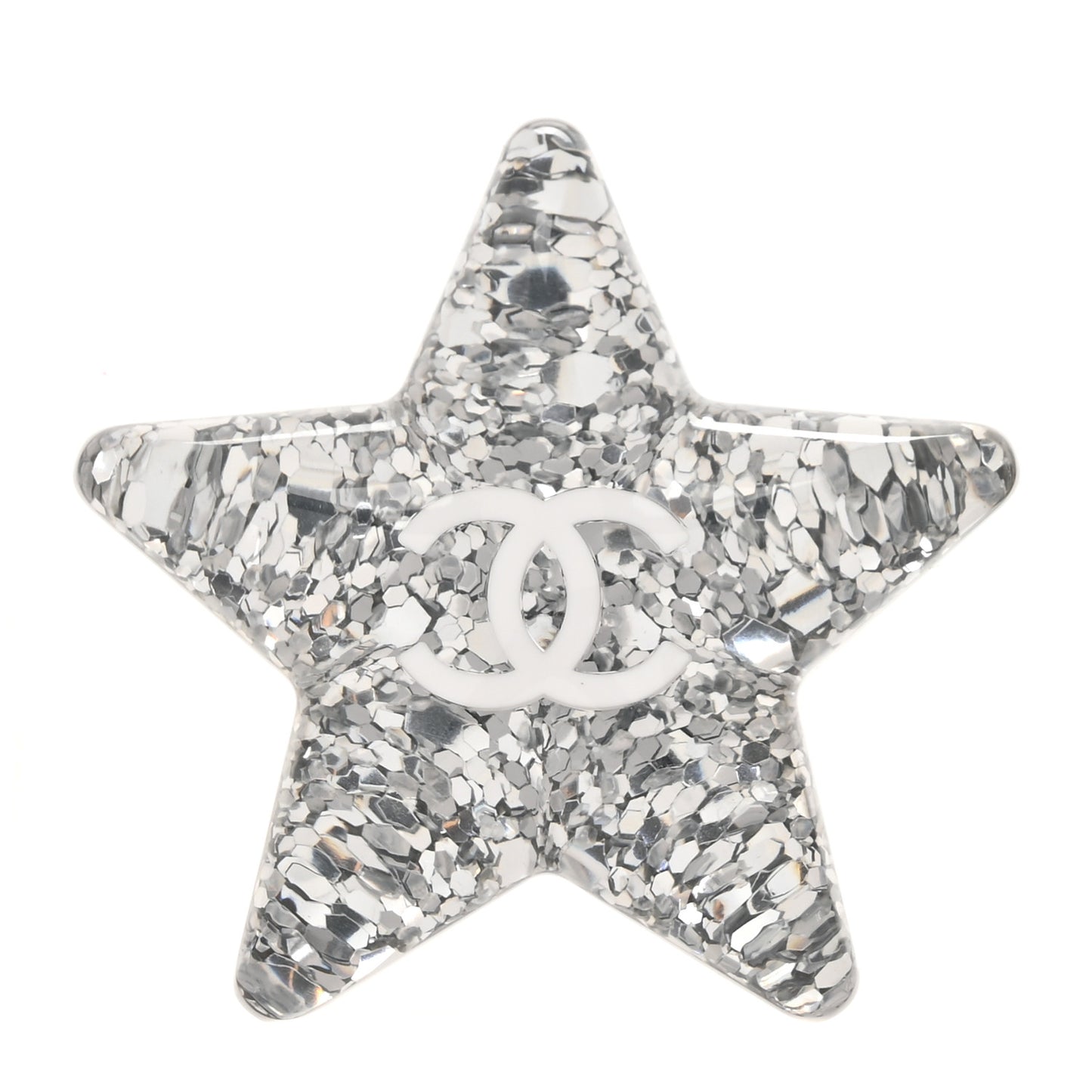 Resin Glitter Star CC Brooch White
