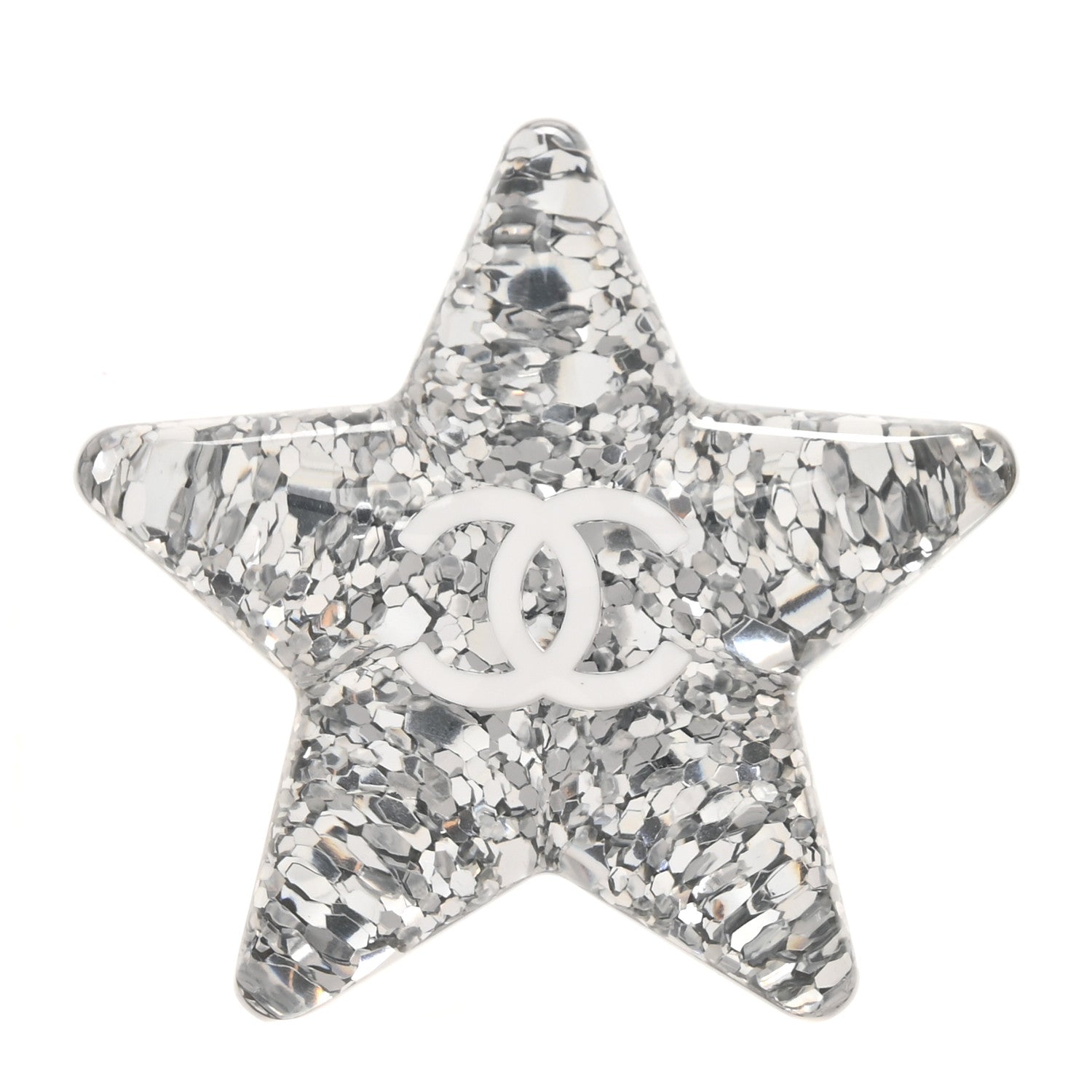Chanel Resin Glitter Star CC Brooch White 1 of 4