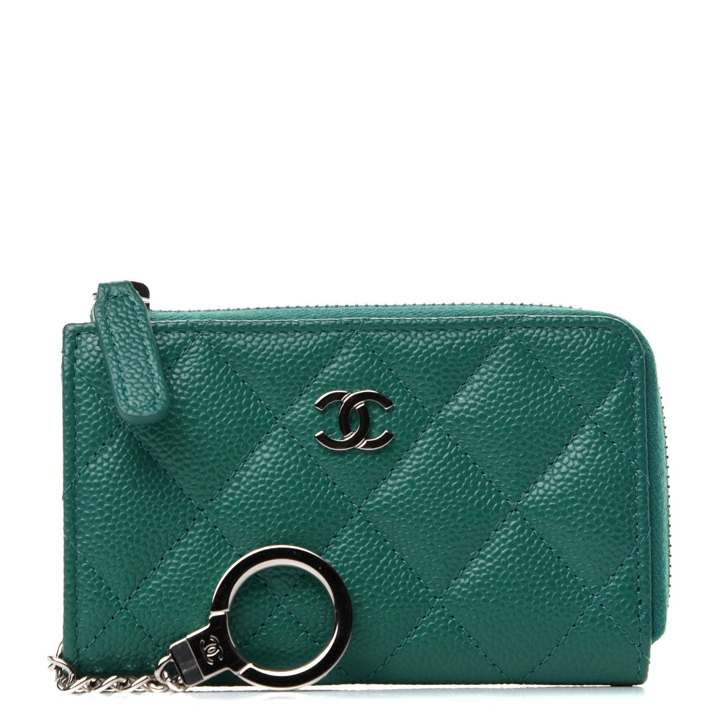 Caviar Quilted Zipped Key Holder Case Green