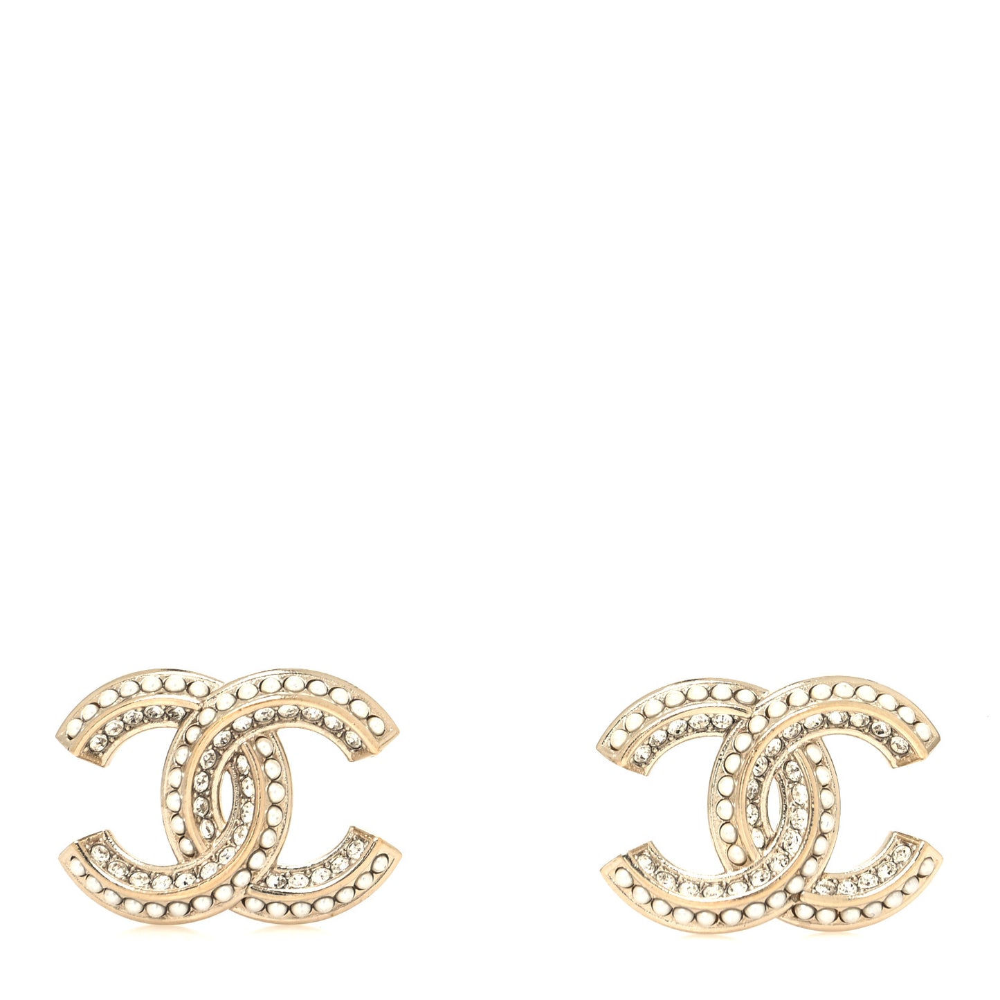 Crystal Pearl Chain Mania CC Earrings Gold