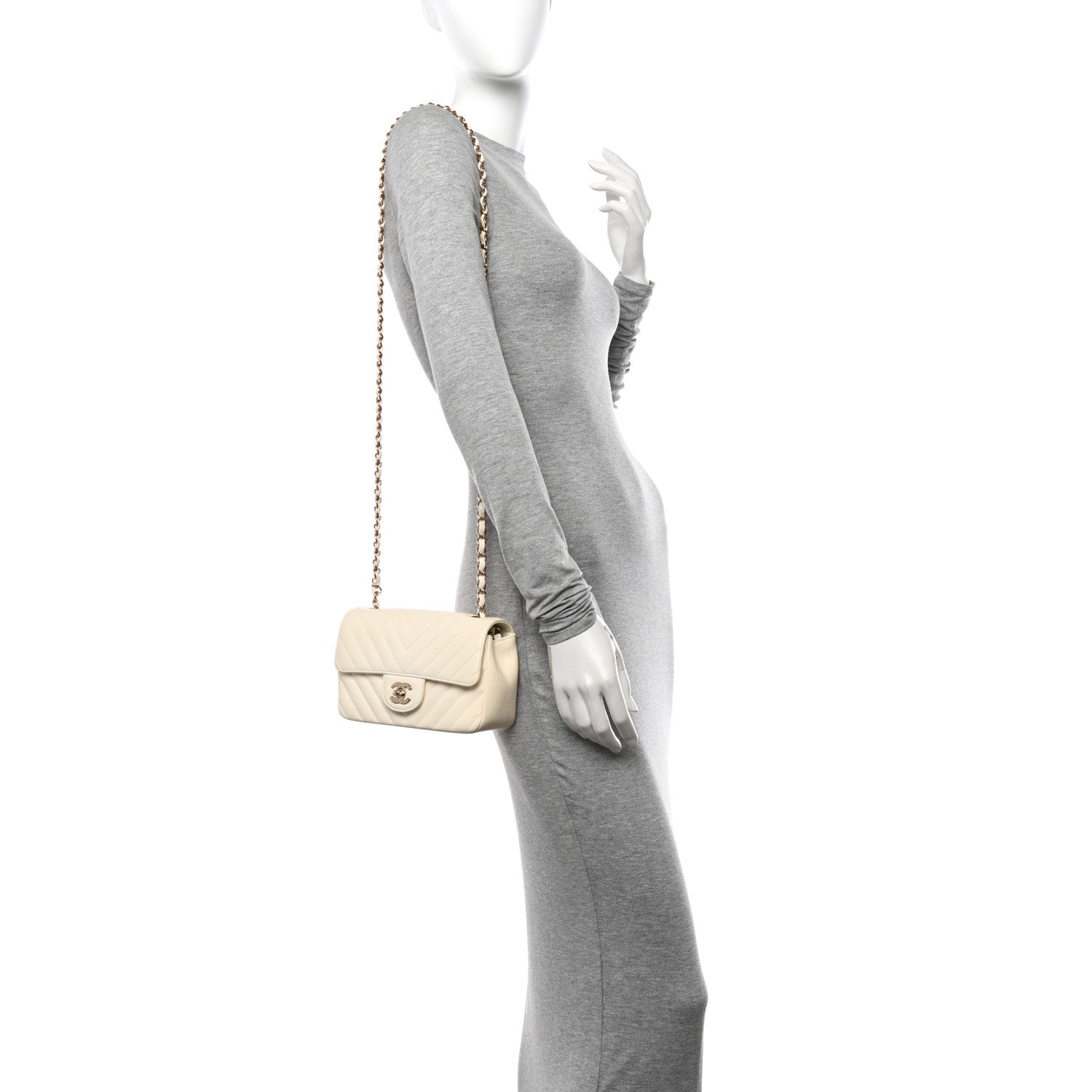 Chanel Lambskin Chevron Quilted Mini Rectangular Flap White 2 of 13