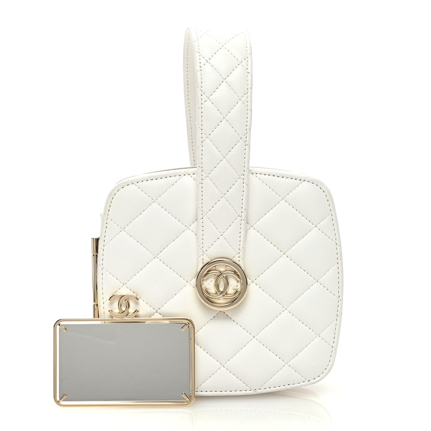 Lambskin Minaudiere Vanity With Handle White
