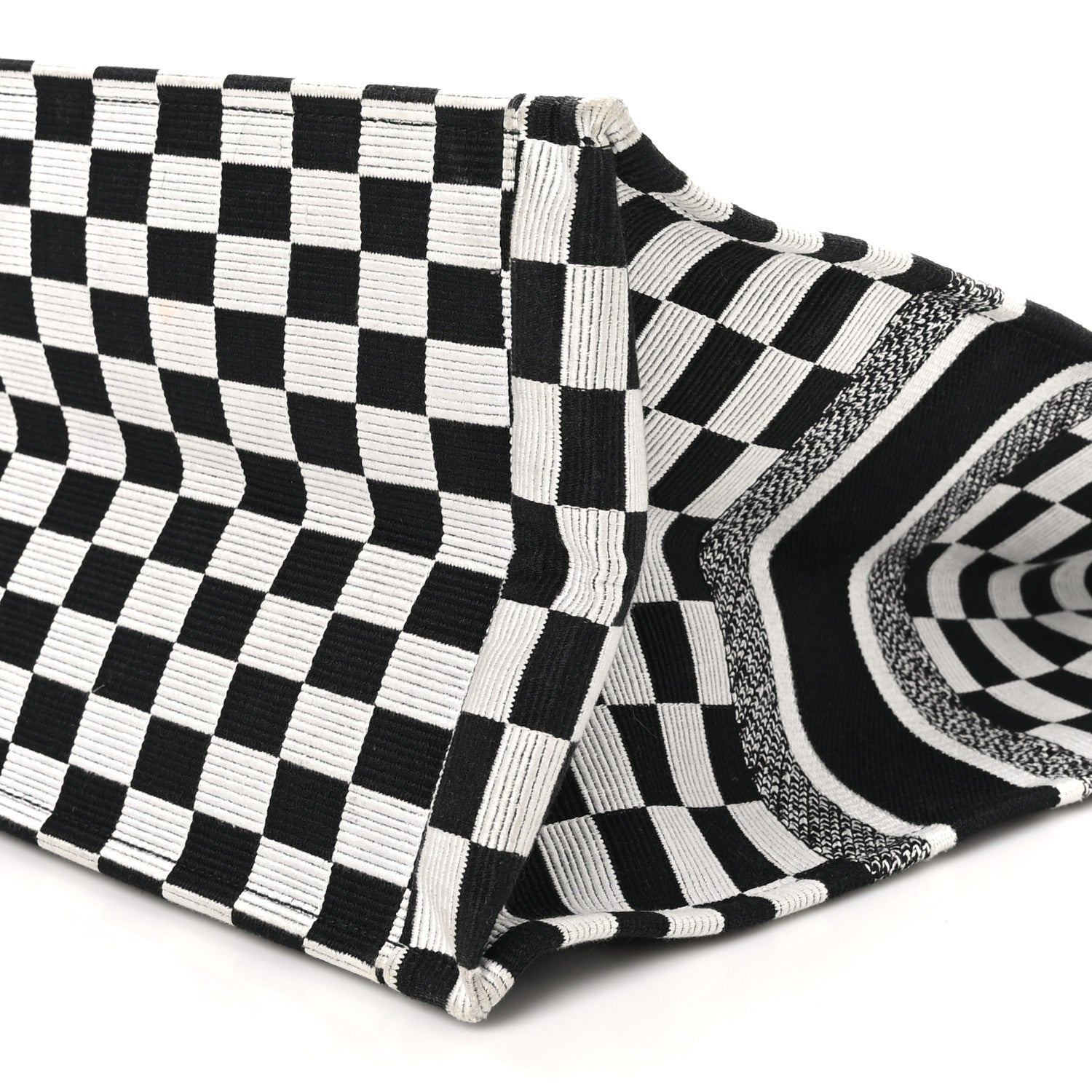 Christian Dior Canvas Embroidered Checkered Book Tote Black White 10 of 10