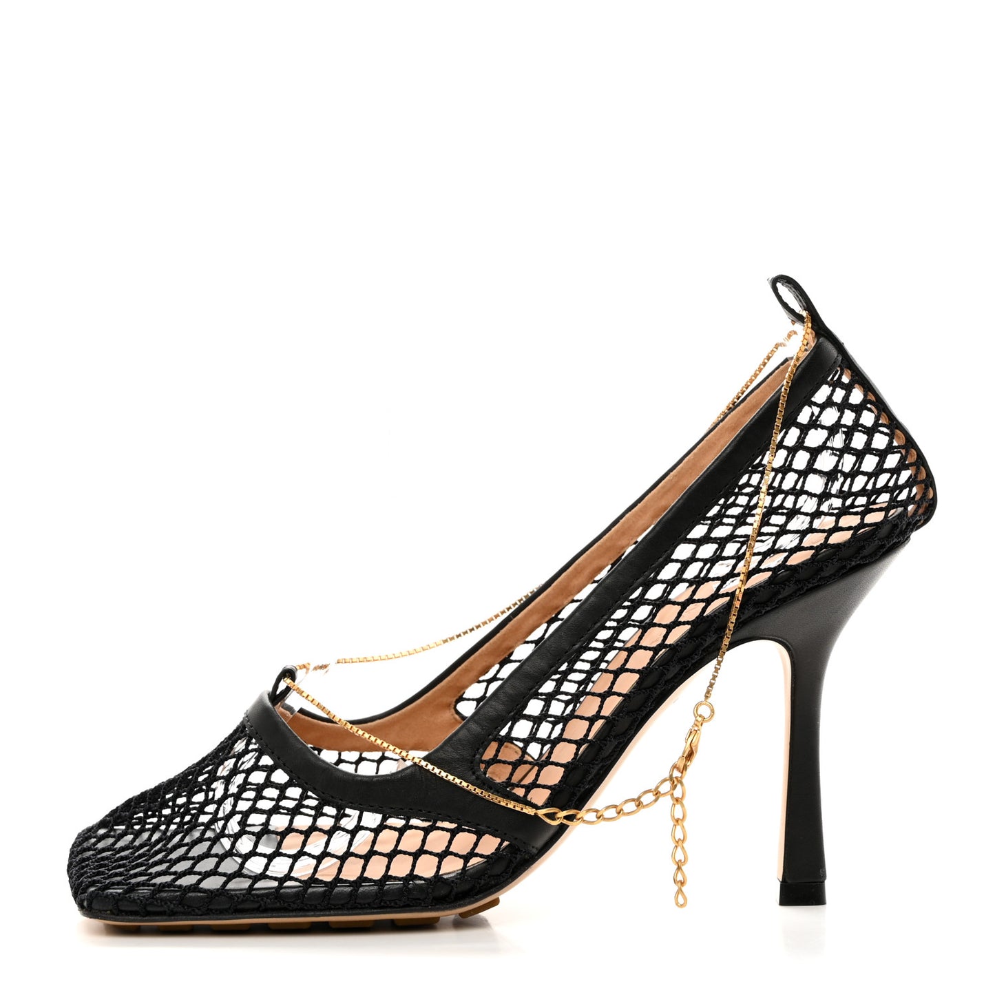 BOTTEGA VENETA Mesh Calfskin Chain Stretch Pumps 37 Black