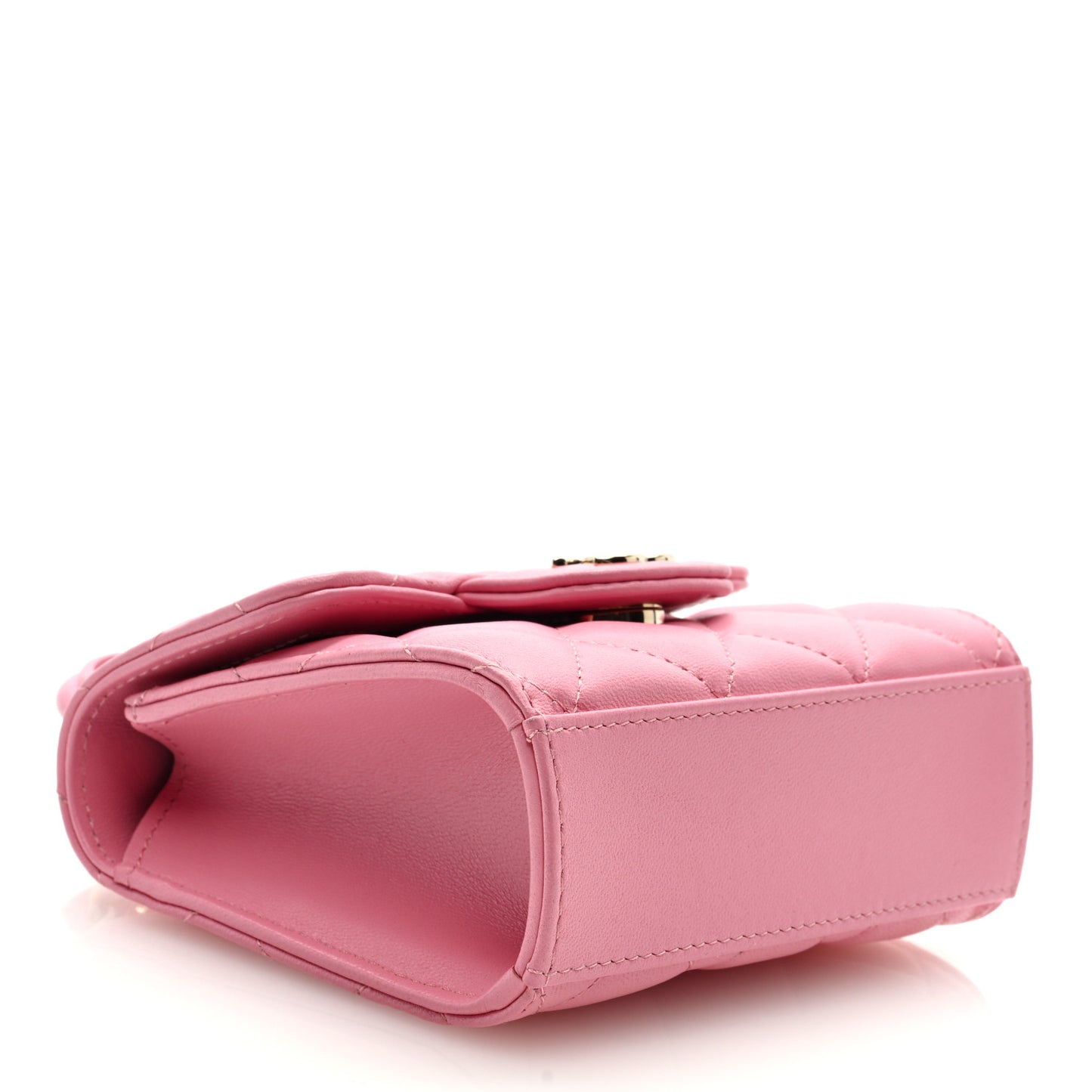 Lambskin Quilted Top Handle Clutch With Chain Pink