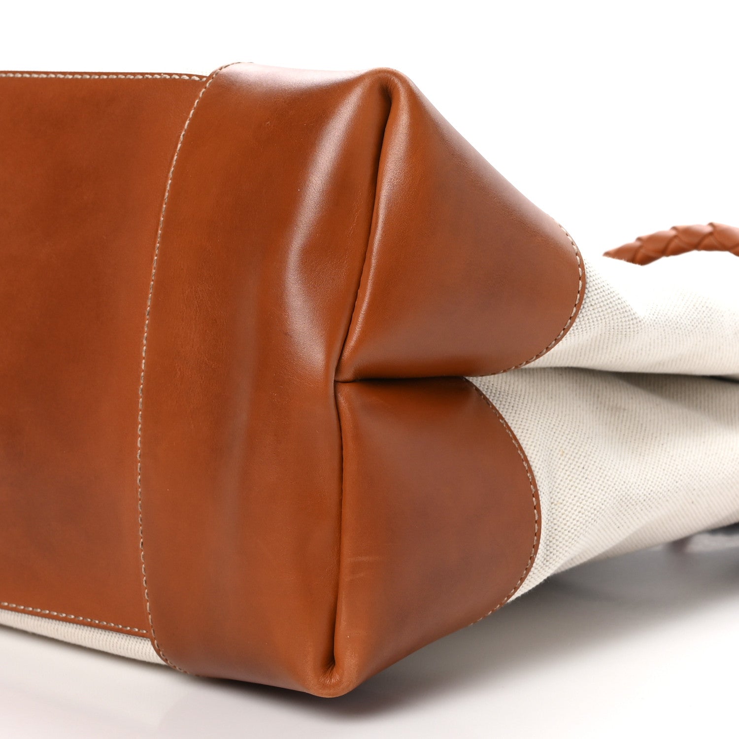 Bottega Veneta Washed Canvas Calfskin Large Andiamo  Natural Light Wood 10 of 10