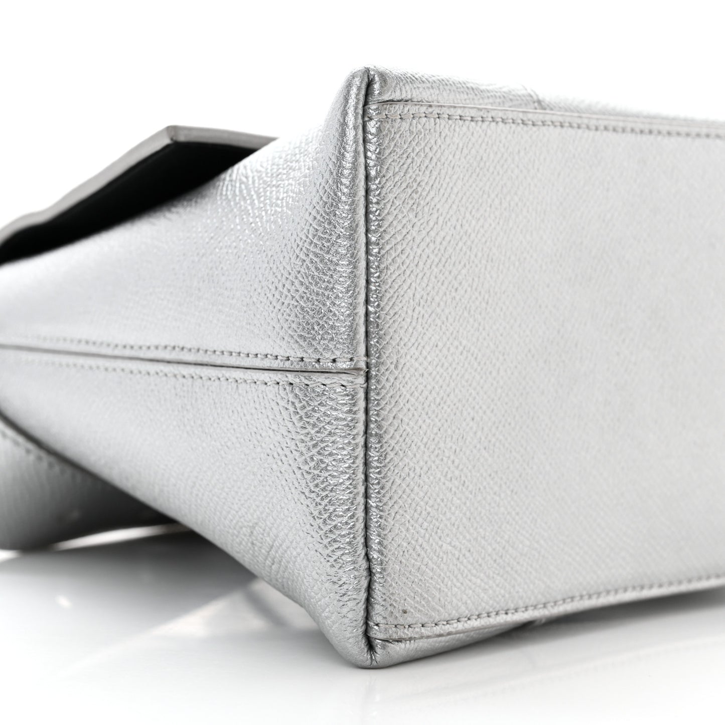 Metallic Soft Textured Calfskin Small Downtown Shoulder Bag Silver