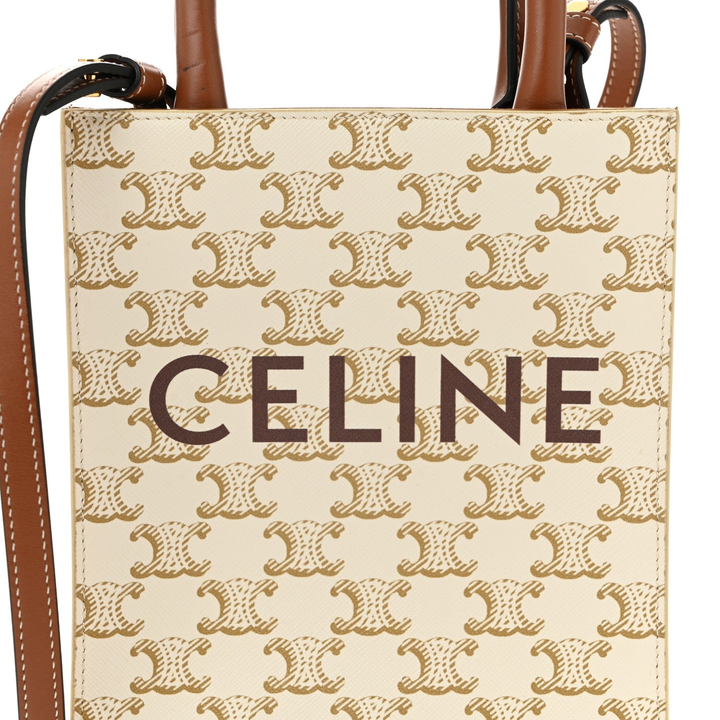 Triomphe Canvas Calfskin Mini Vertical Cabas White