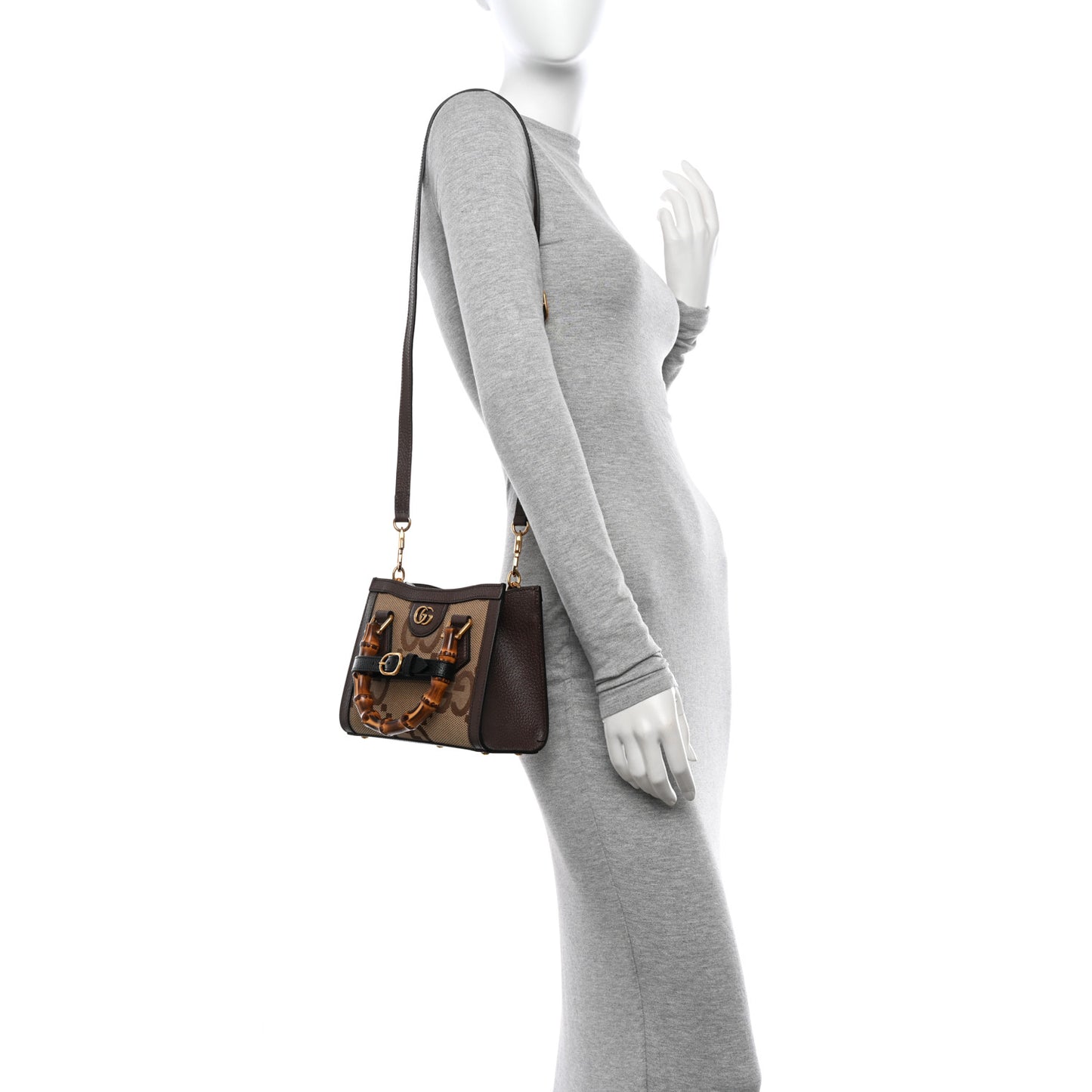 Monogram Jumbo GG Textured Dollar Calfskin Mini Diana Tote Bag Camel Ebony New Acero