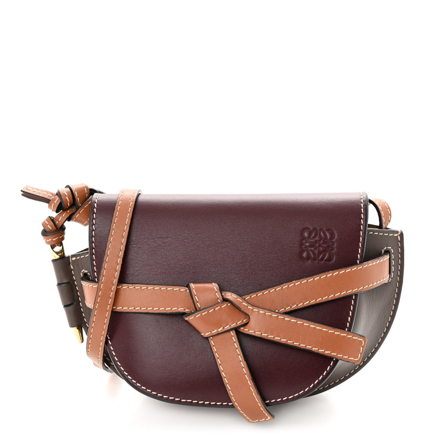 Calfskin Small Gate Crossbody Bag Oxblood Tan