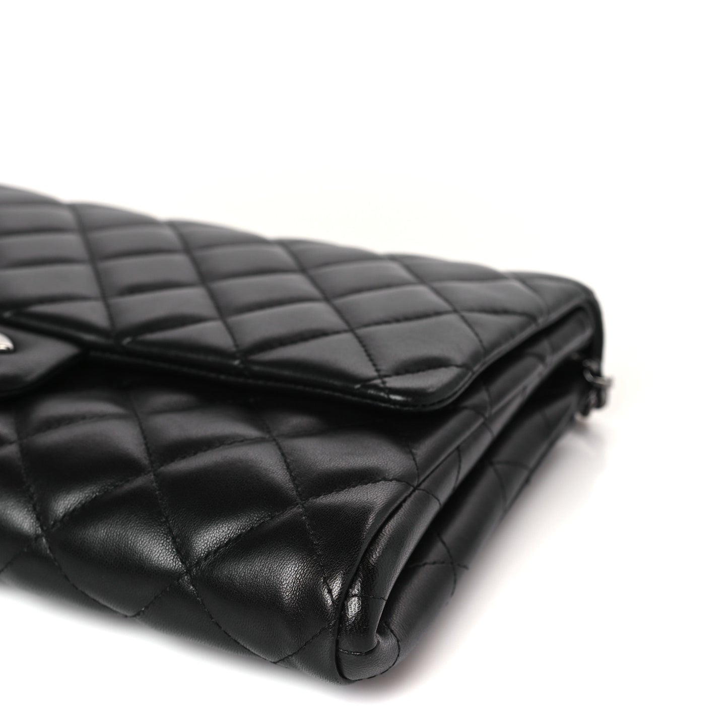 Lambskin Quilted Clutch with Chain Flap Black