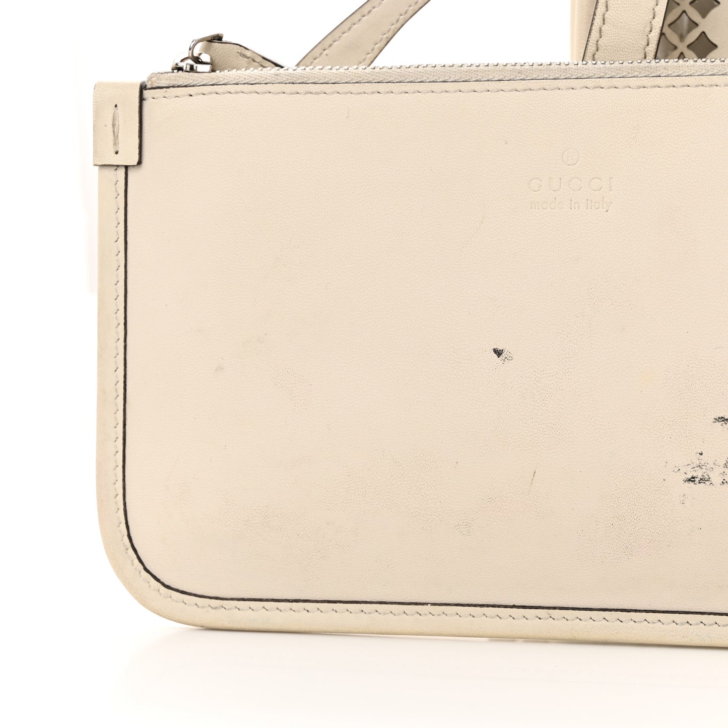 Calfskin GG Monogram Diamond Cut Small Ophidia Tote Bag Off White