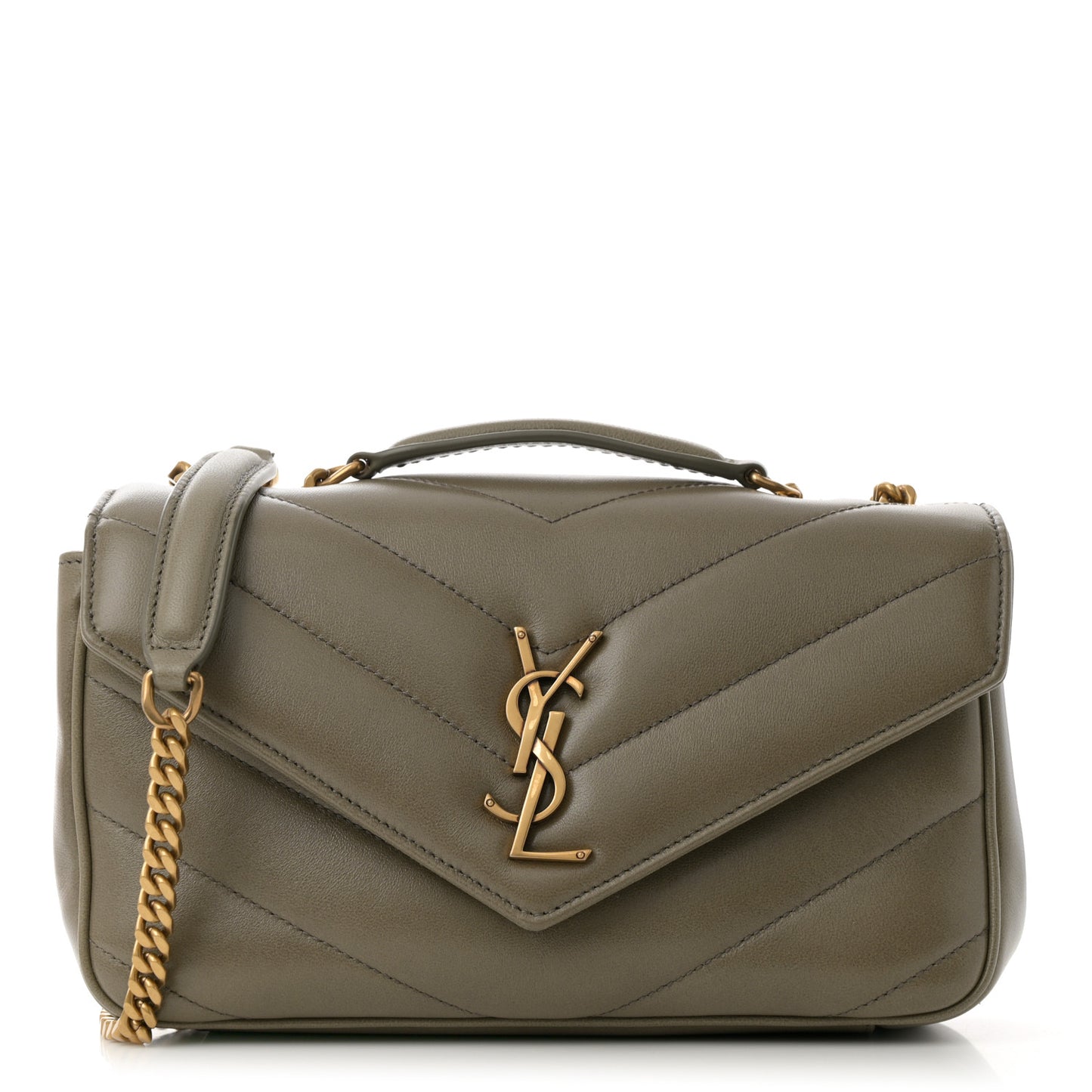 Lambskin Chevron Quilted Small Loulou Bag Dark Strong Moss