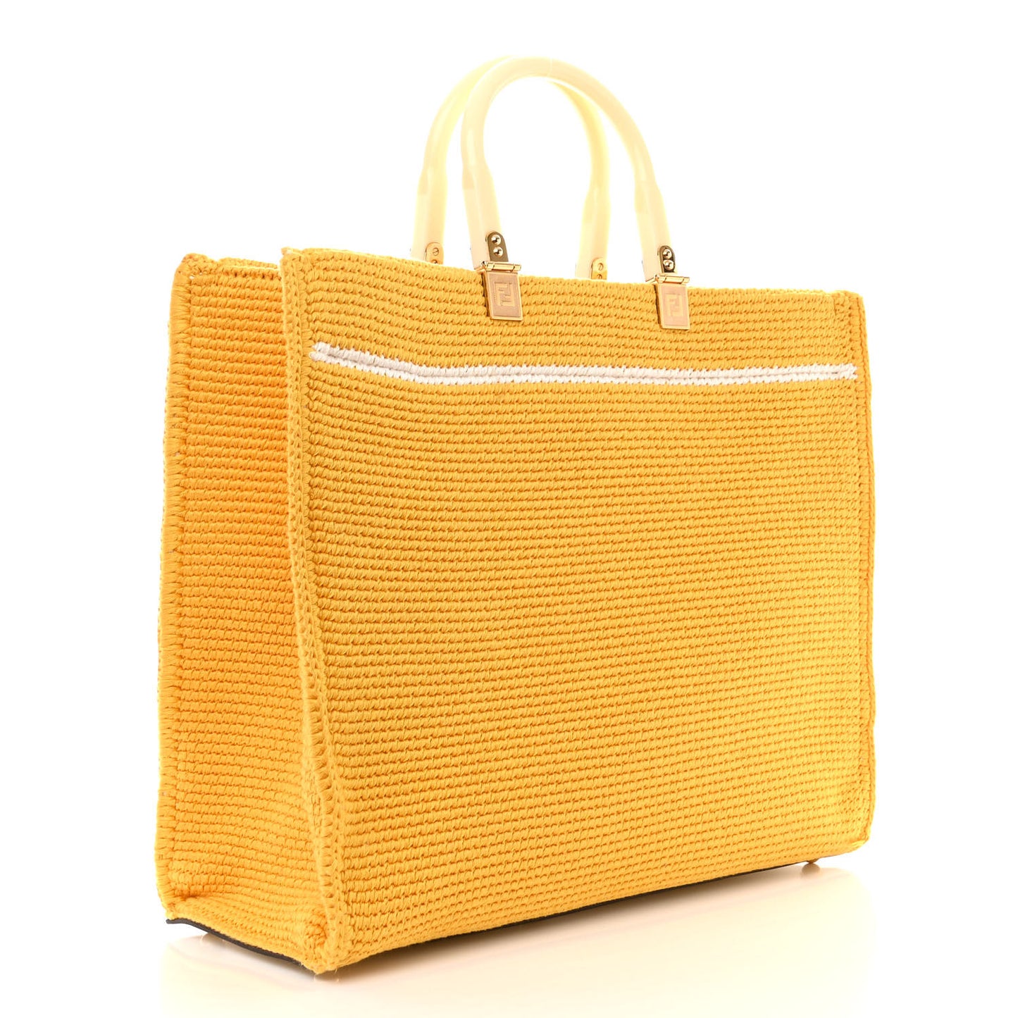 Crochet Vitello King Logo Plexiglass Medium Fendi Sunshine Shopper Tote Mimosa Panna