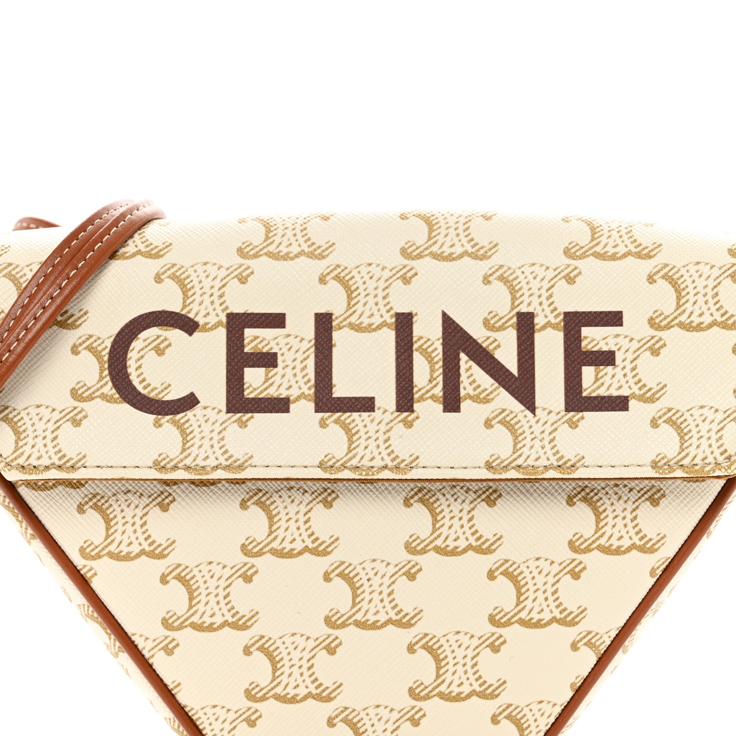 Celine Triomphe Canvas Triangle Crossbody Bag White Tan 5 of 9