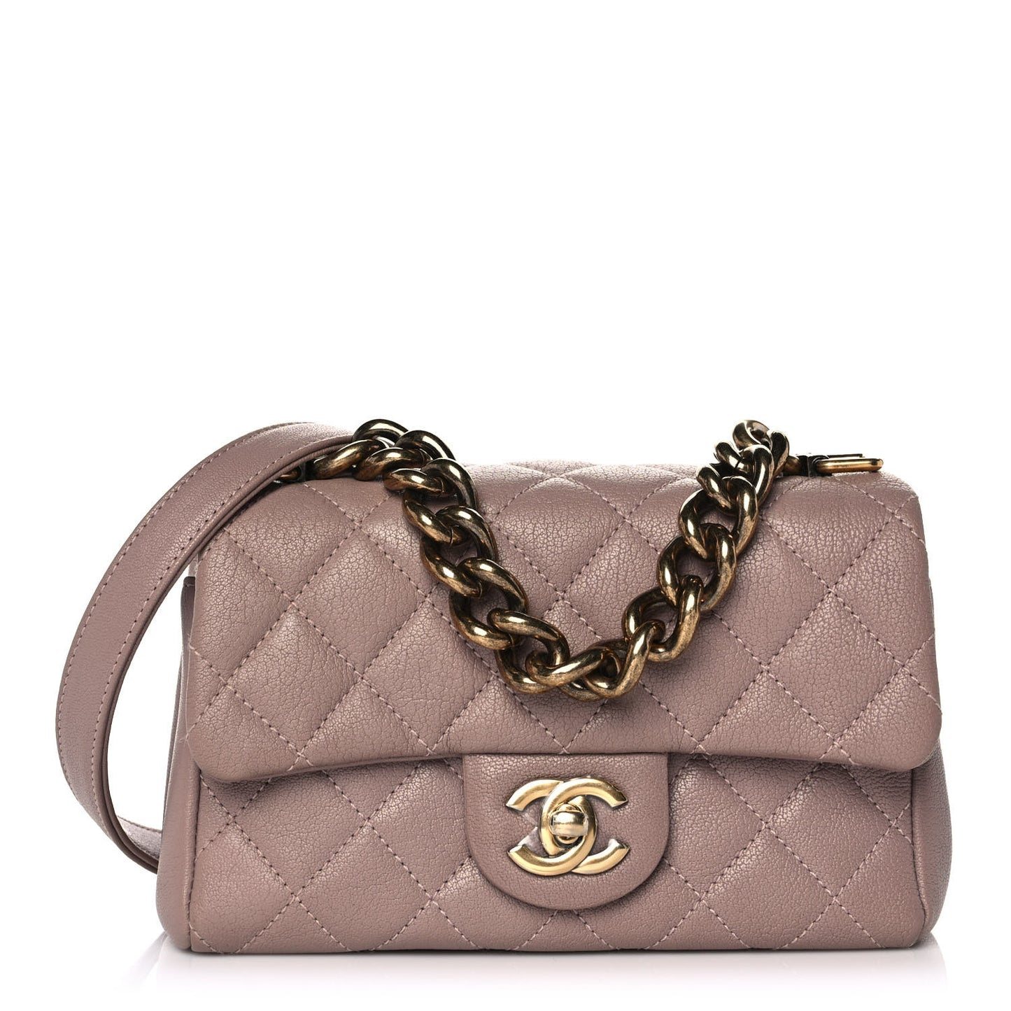 Shiny Sheepskin Quilted Mini Trapezio Flap Pink