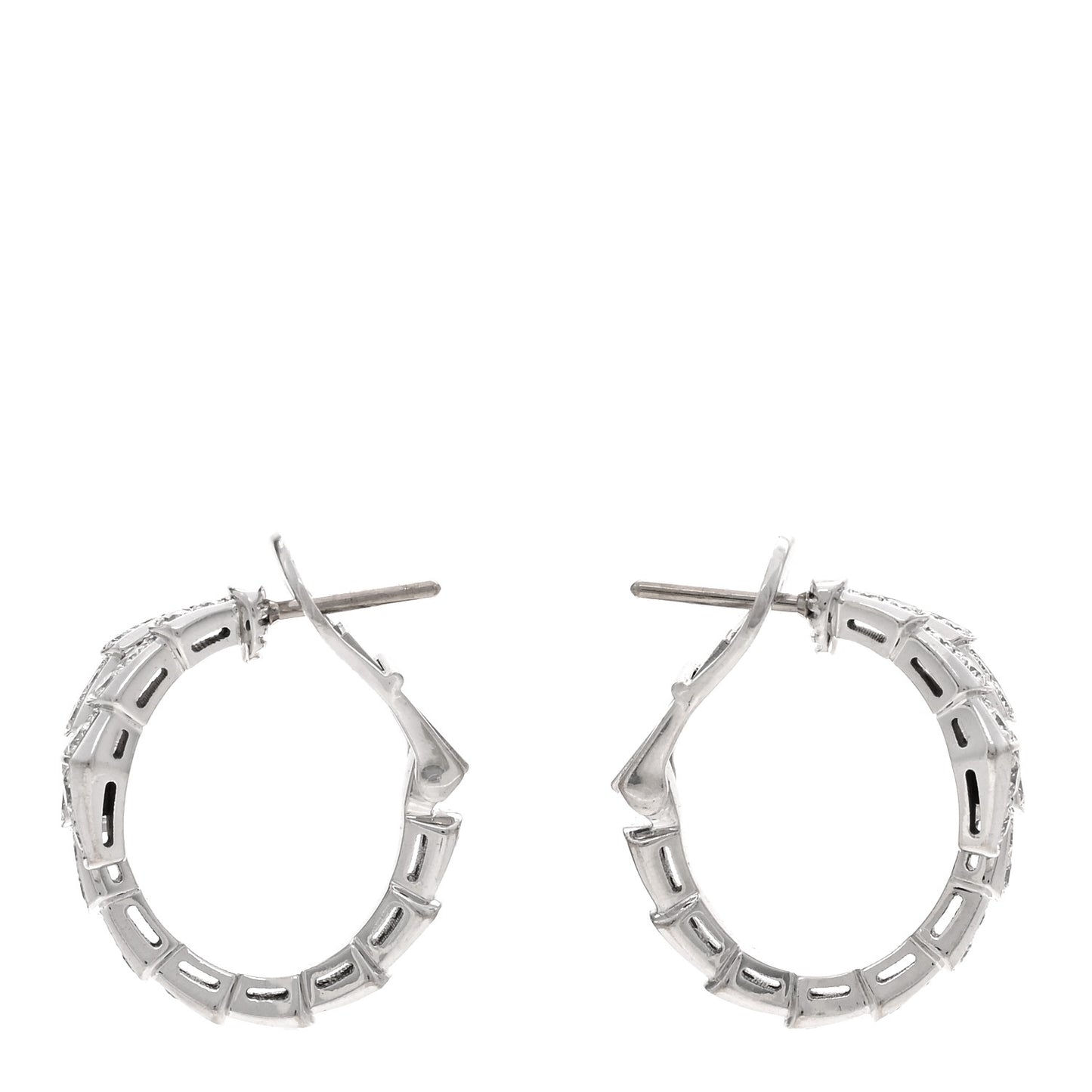 18K White Gold Diamond Serpenti Viper Hoop Pave Earrings