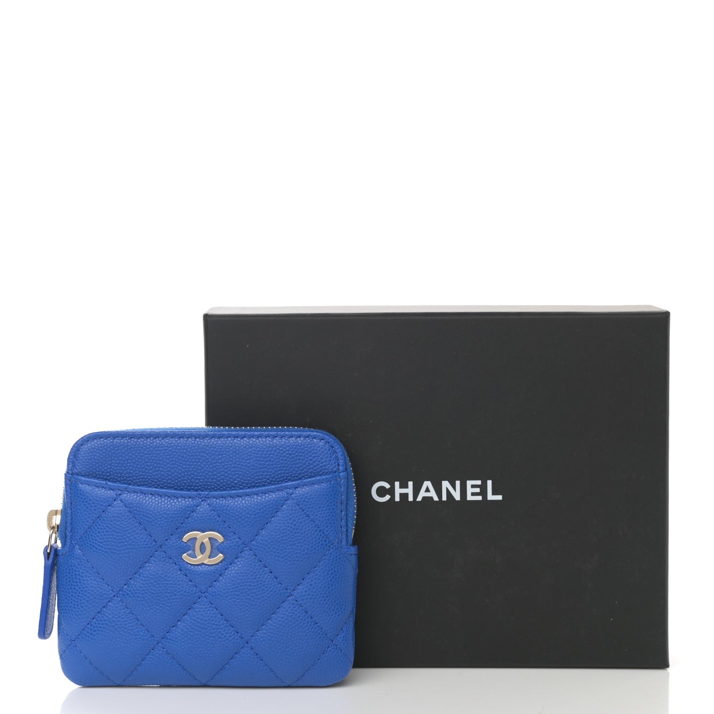 Caviar Quilted Zip Card Holder Wallet Blue