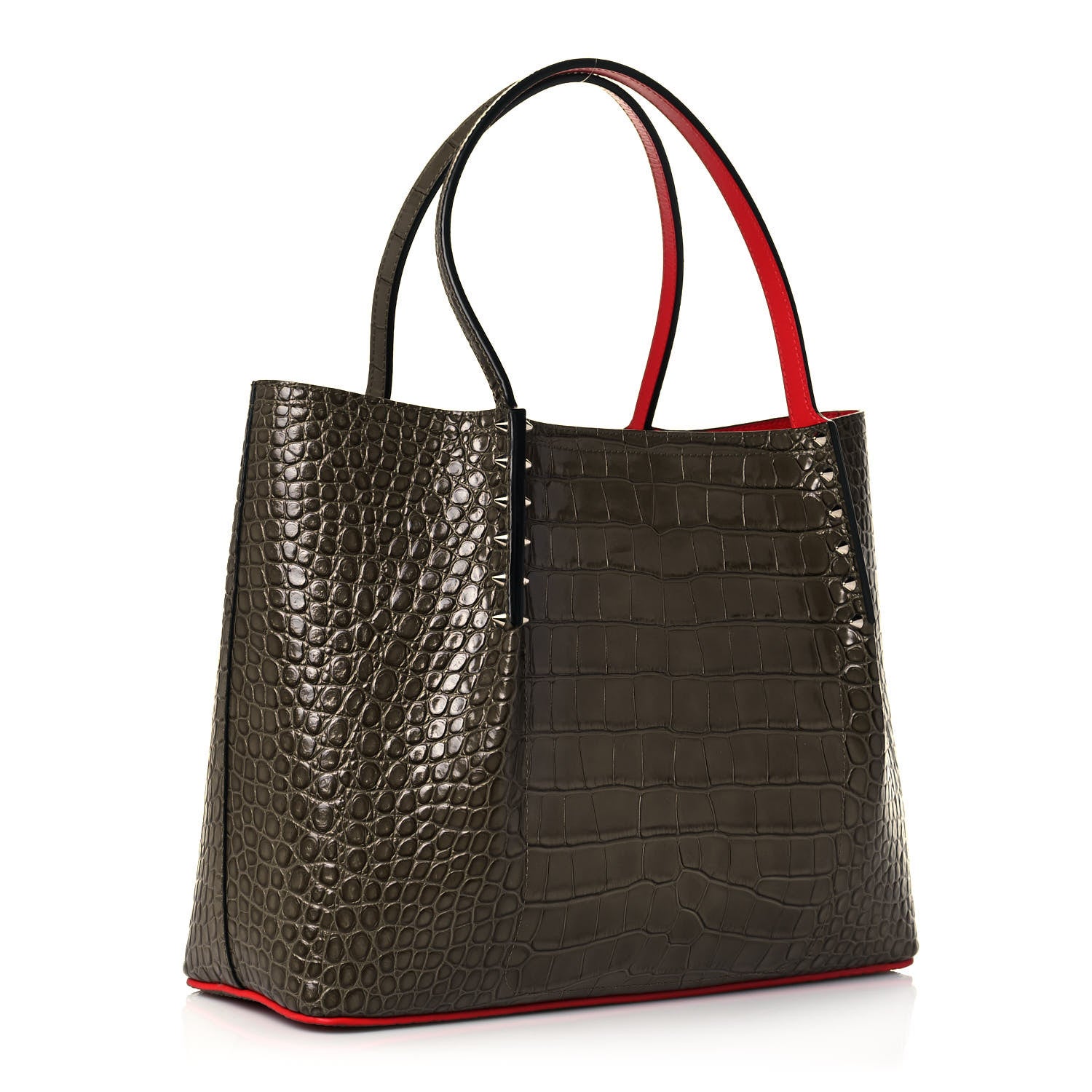Christian Louboutin Crocodile Embossed Calfskin Spiked Small Cabarock Shopper Tote Silex 3 of 12