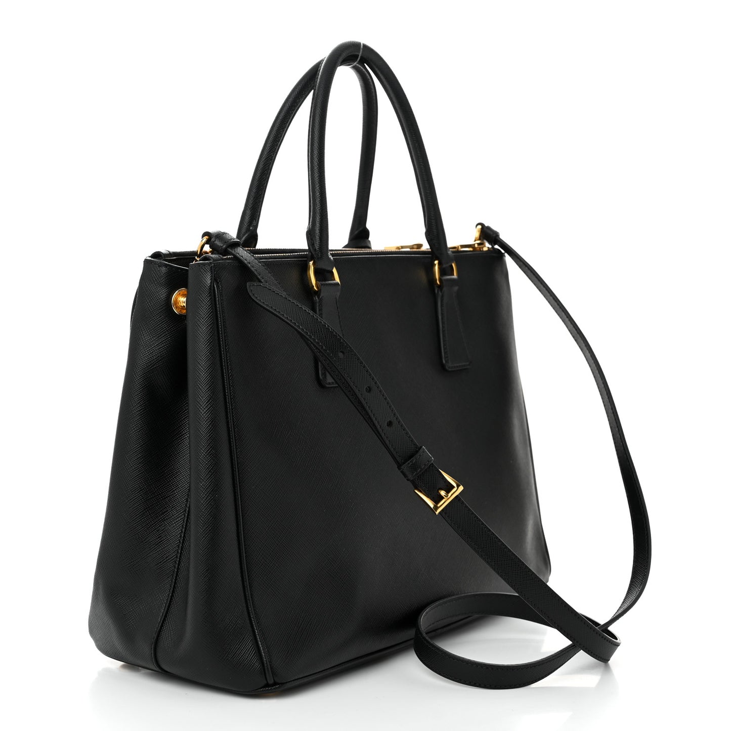 Saffiano Lux Medium Galleria Double Zip Tote Black