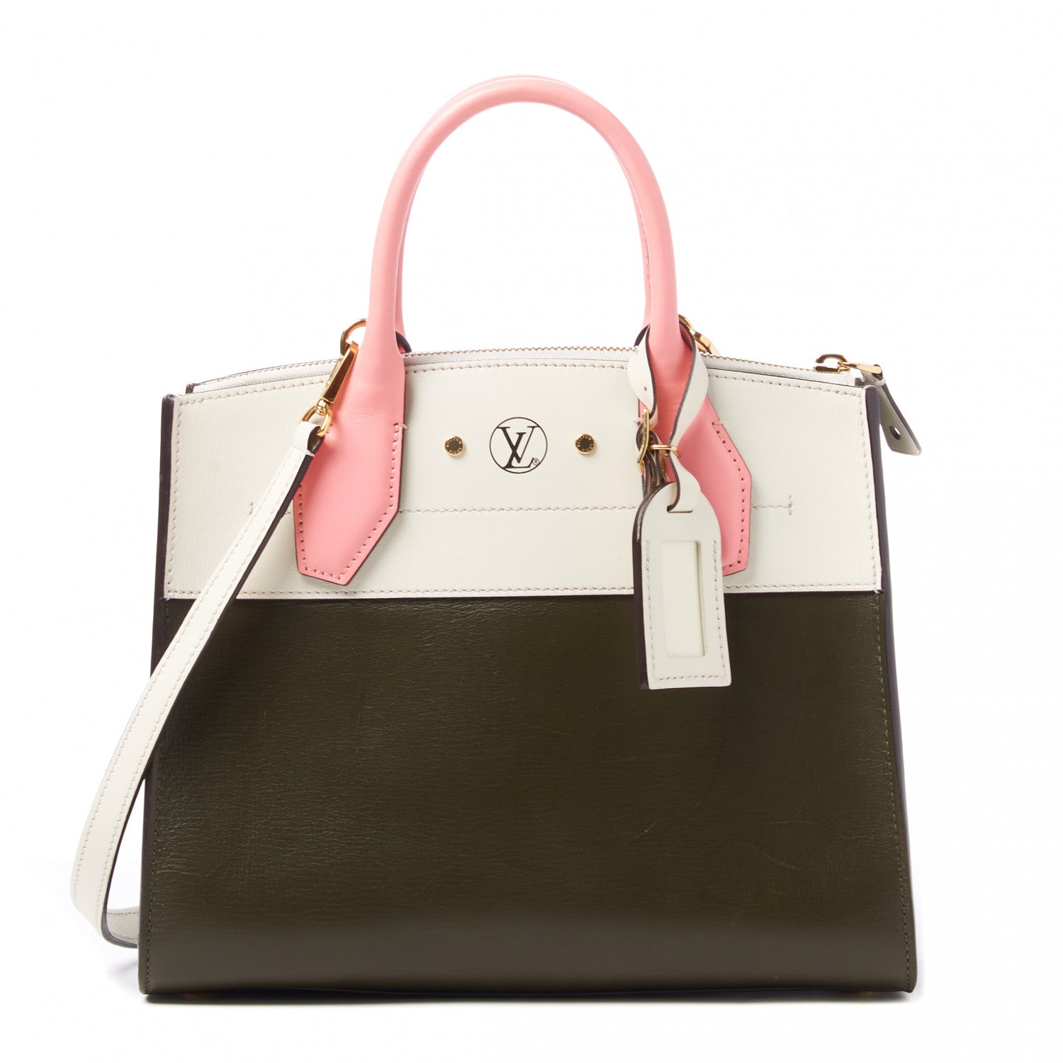 Louis Vuitton Calfskin City Steamer PM Kaki White Magnolia 1 of 9