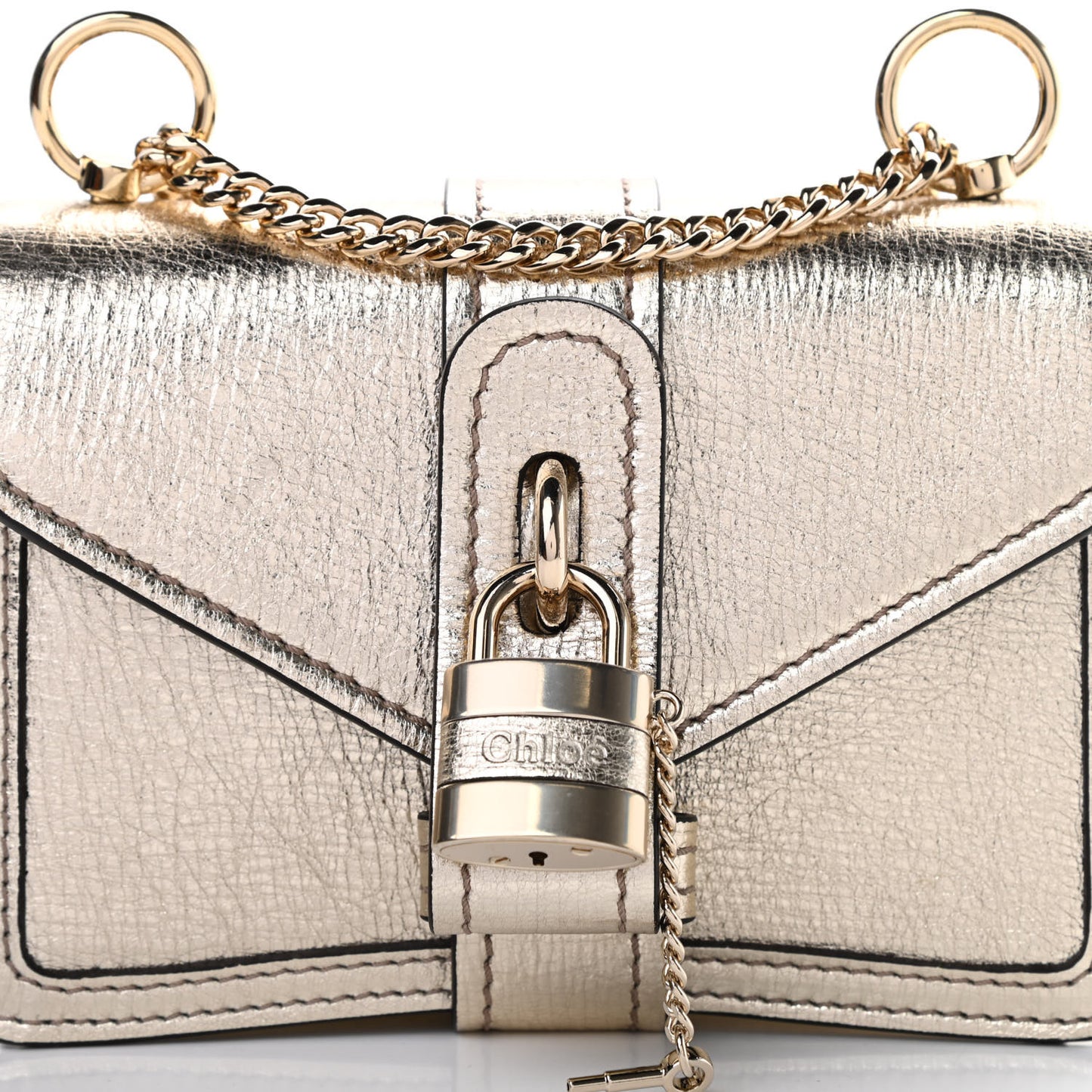 Metallic Textured Calfskin Aby Convertible Chain Shoulder Bag Gold