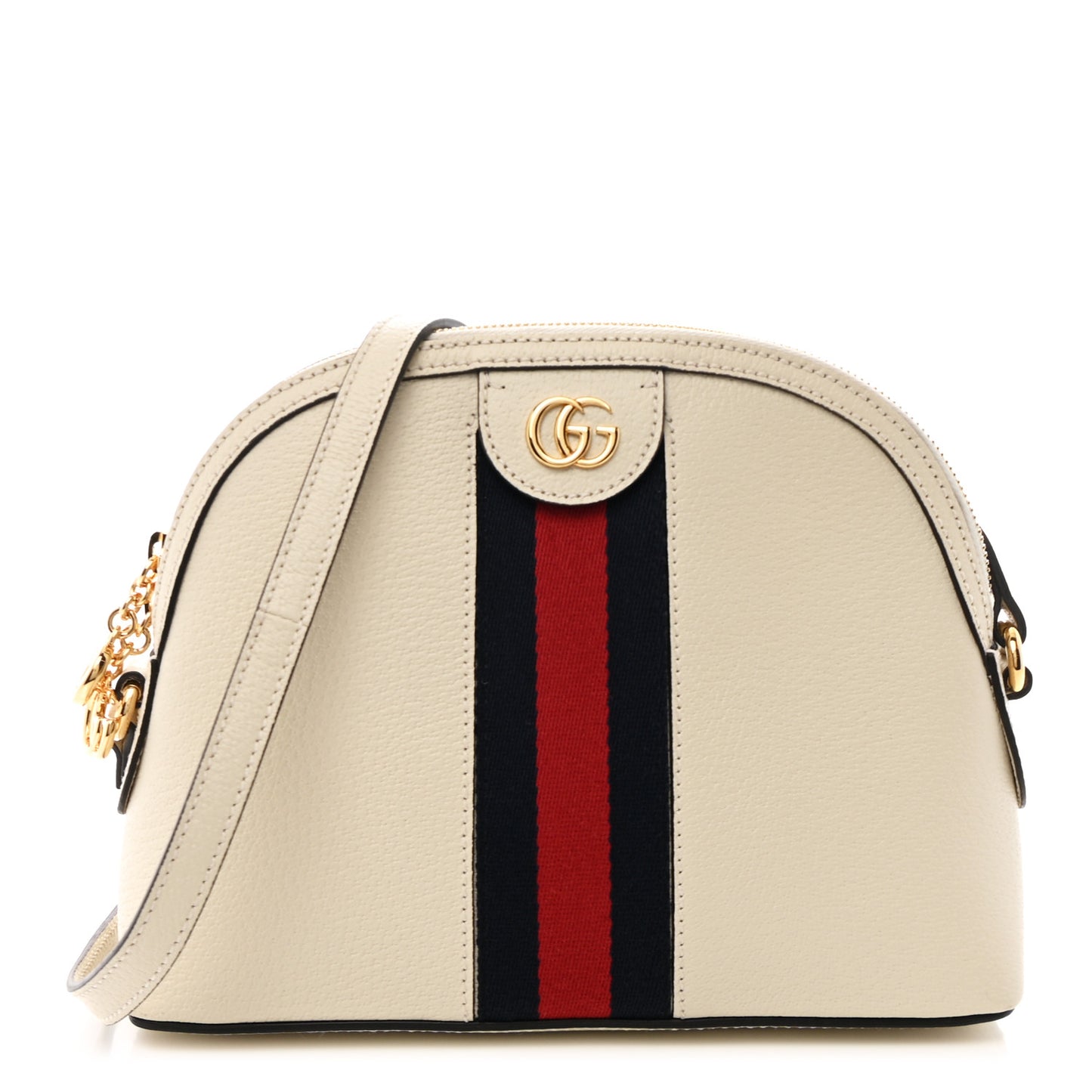 Textured Dollar Calfskin Web Small Ophidia Dome Shoulder Bag Mystic White