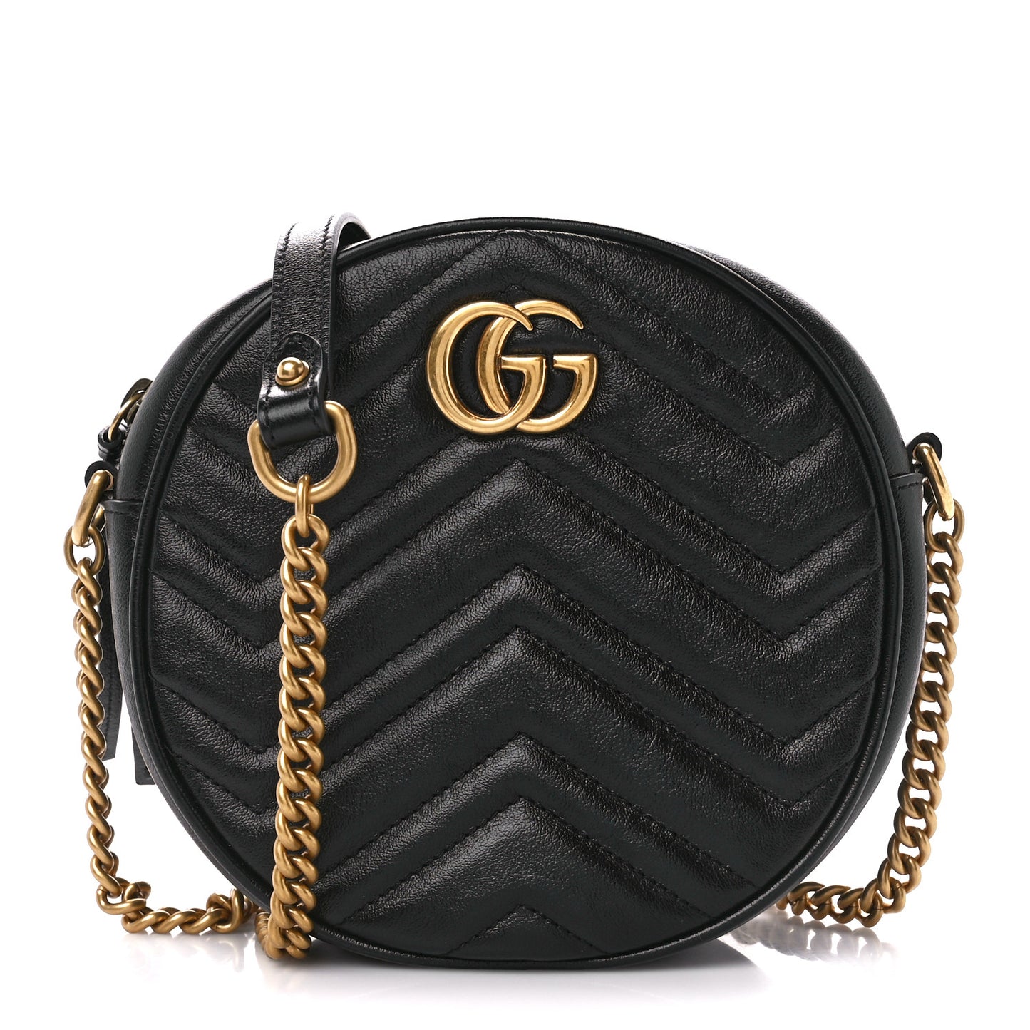 Azalea Calfskin Matelasse Heart Mini GG Marmont Round Shoulder Bag Black