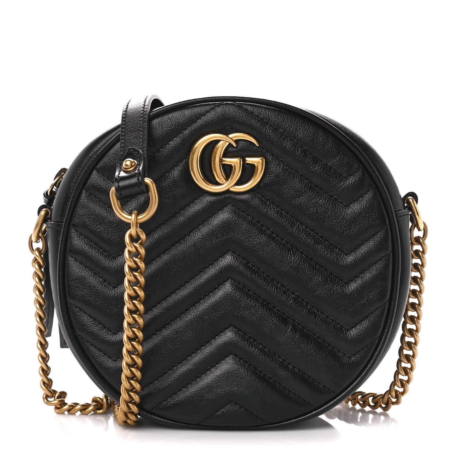 Gucci Azalea Calfskin Matelasse Heart Mini GG Marmont Round Shoulder Bag Black 1 of 11