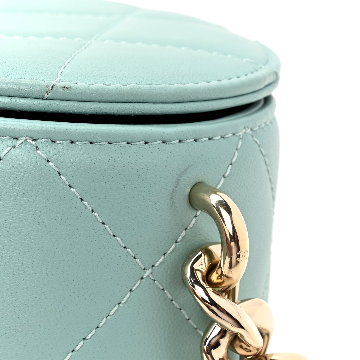 Lambskin Resin Elegant Chain Vanity Case Light Blue