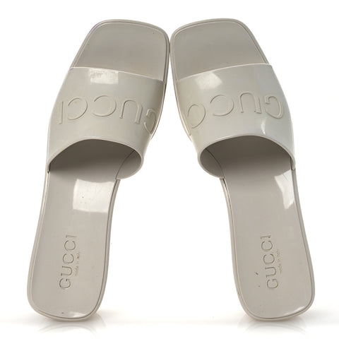 Rubber Gucci Logo Womens Platform 20/60mm Slide Sandals 38 Mystic White