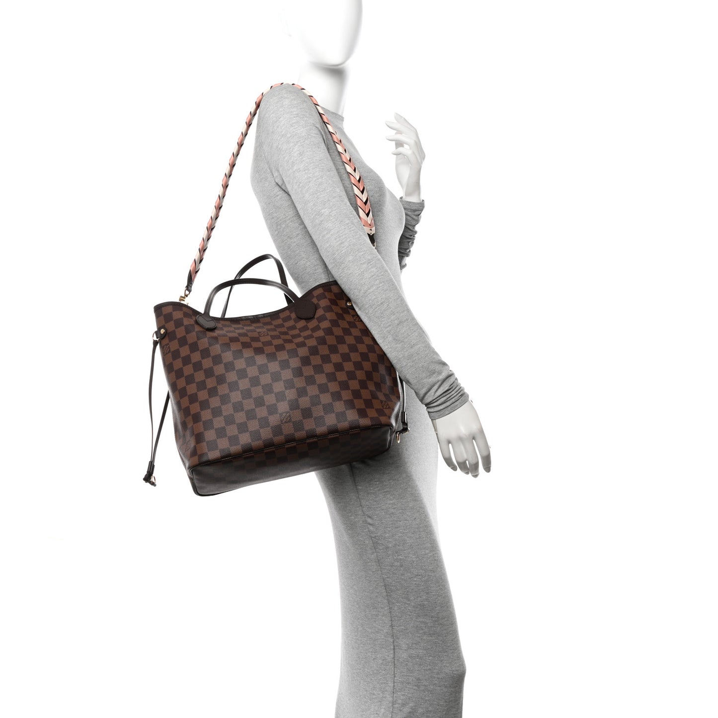 Damier Ebene Braided Neverfull MM Pink
